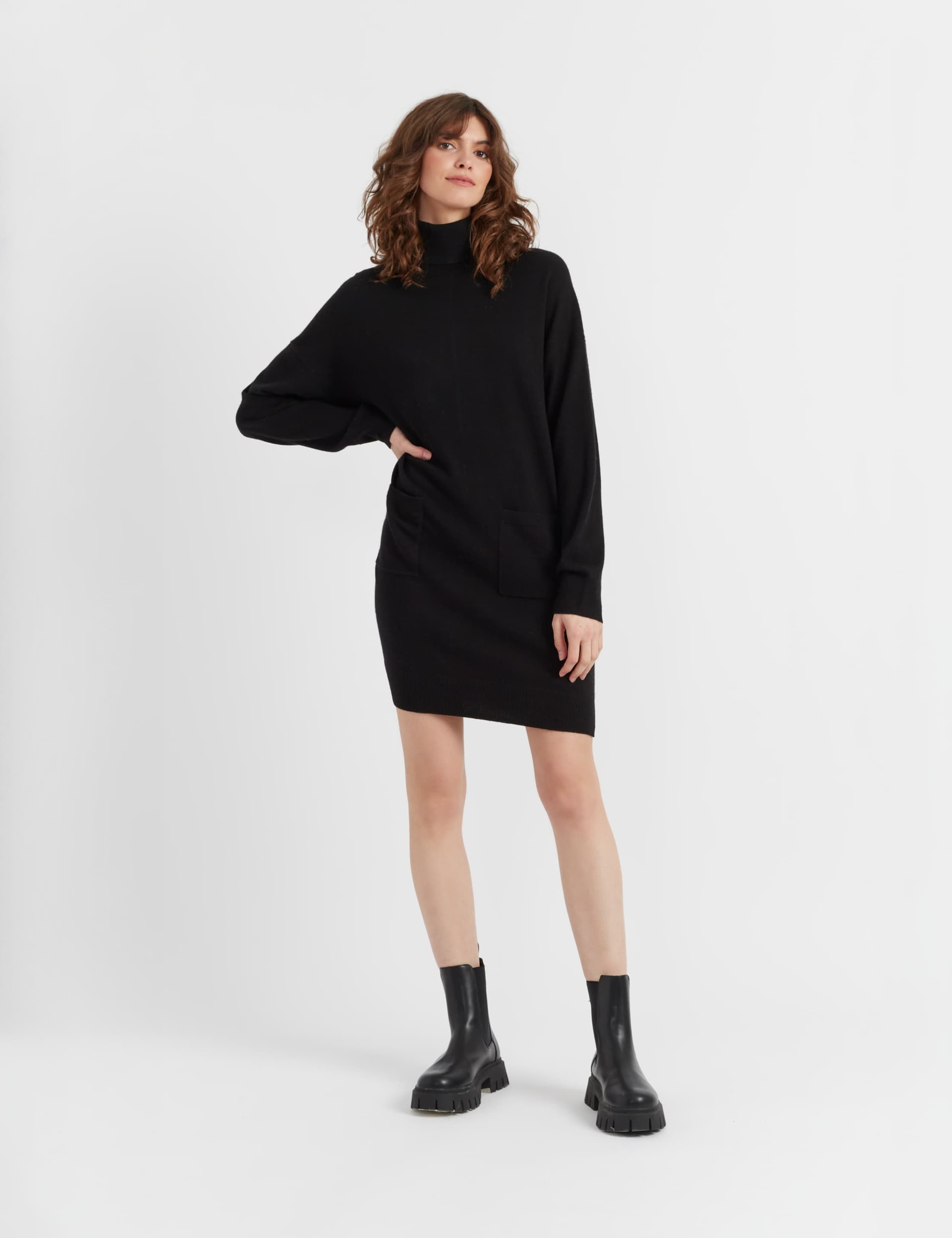 Wool Rich Knitted Roll Neck Mini Dress with Cashmere 4 of 7