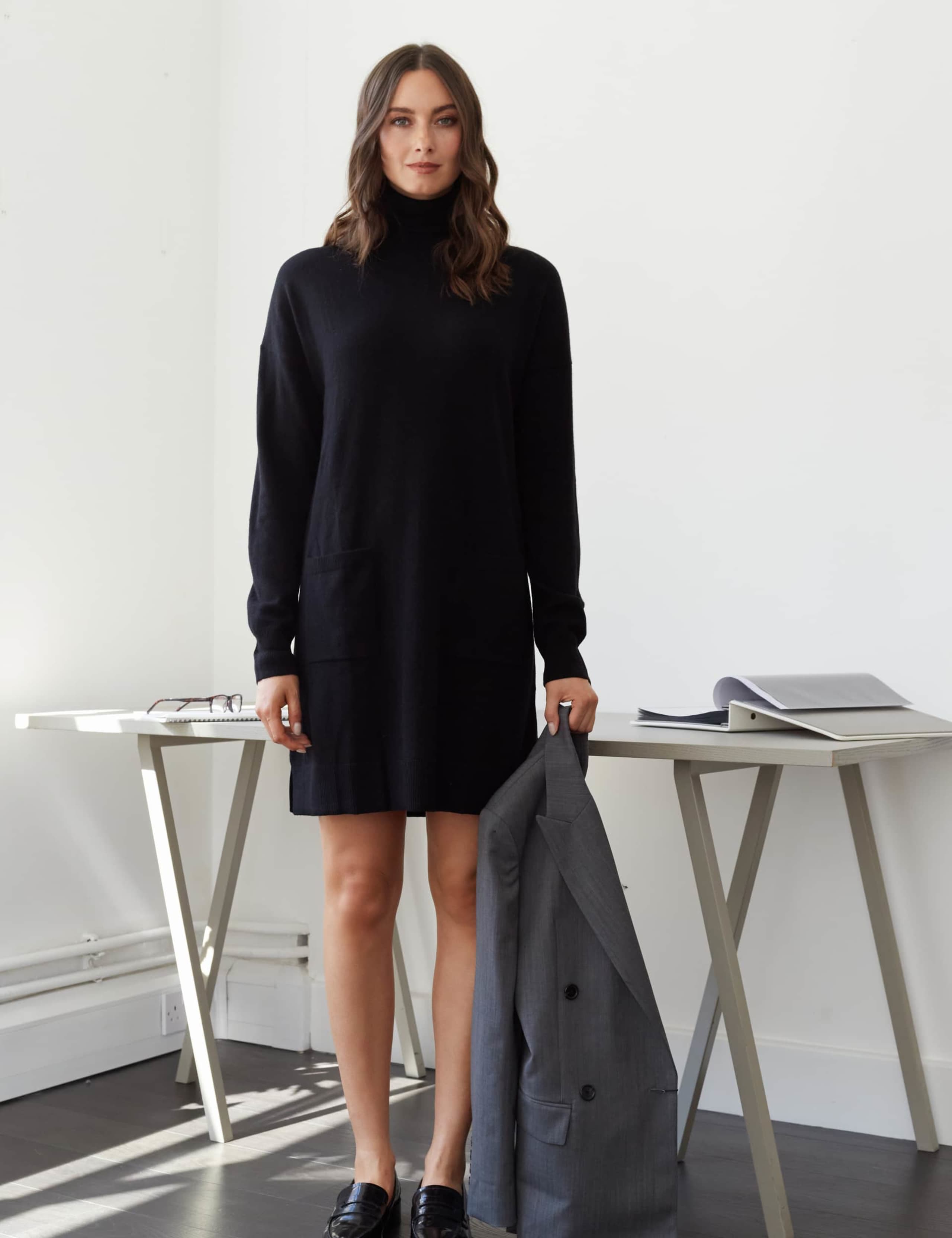 Wool Rich Knitted Roll Neck Mini Dress with Cashmere 6 of 7