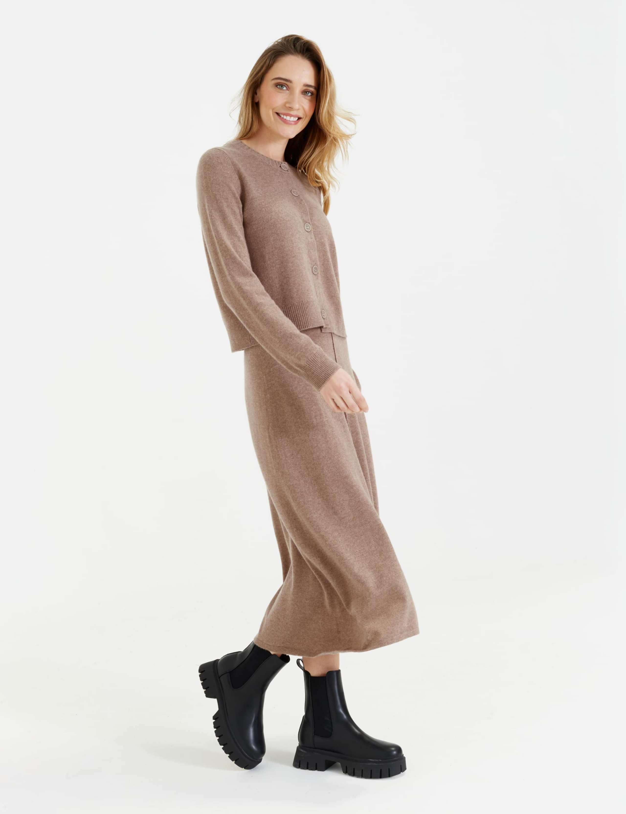 Wool Rich Crew Neck Cardigan with Cashmere 1 of 4