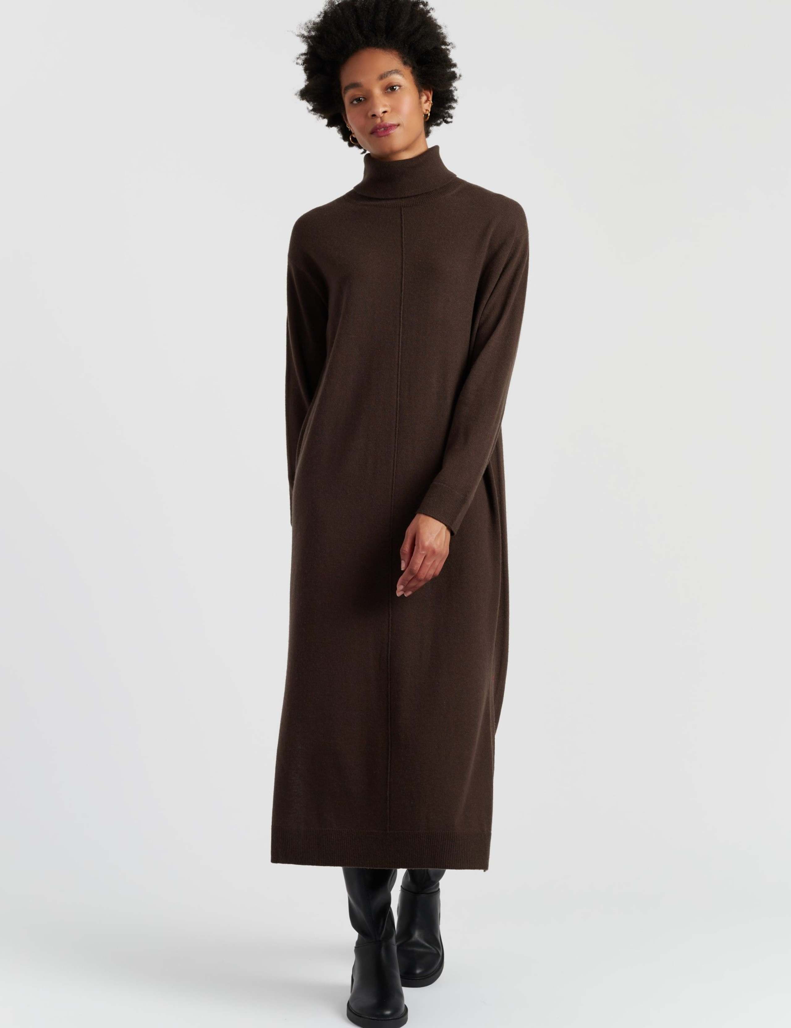Wool Rich Roll Neck Midi Jumper Dress 1 of 4