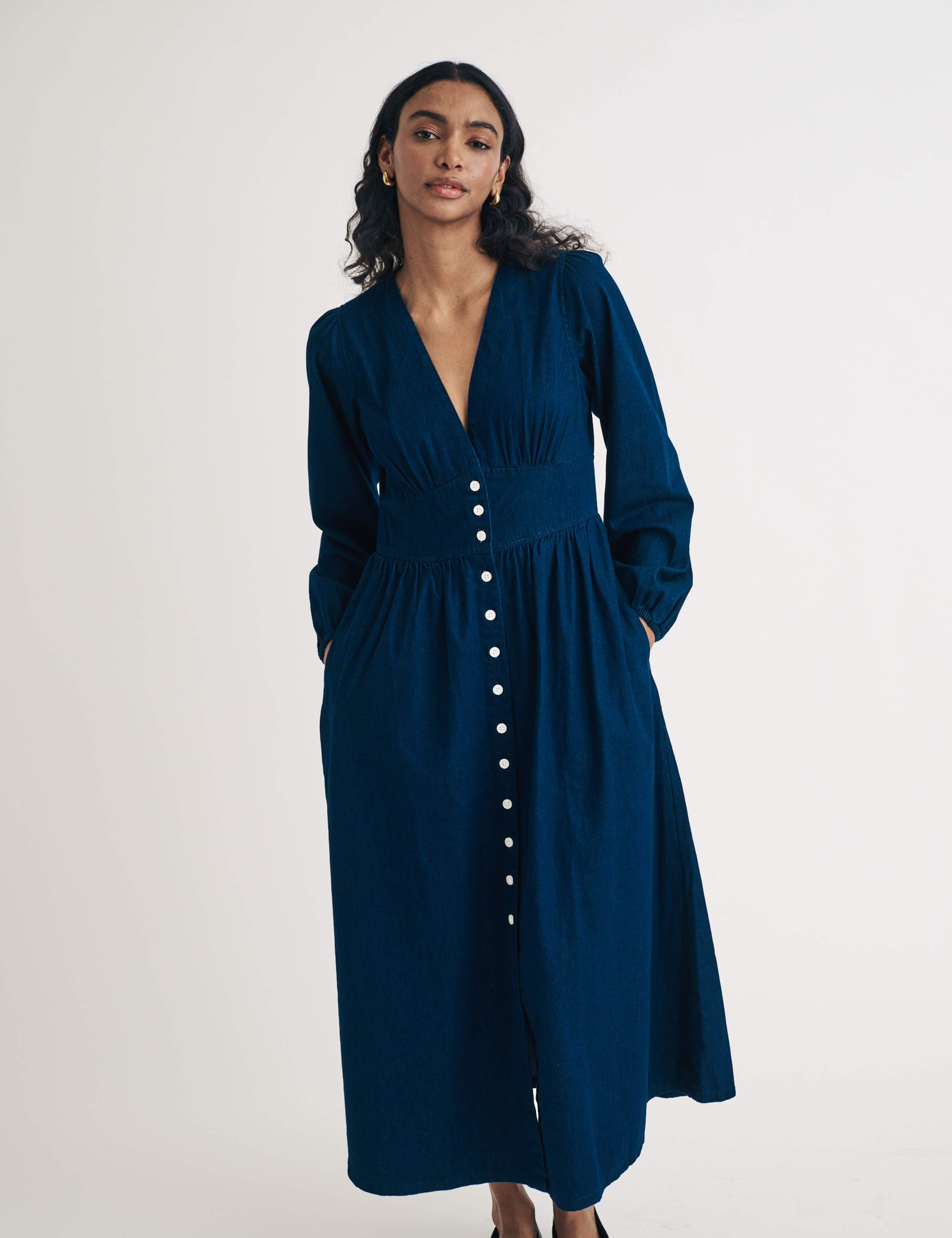 Denim V-Neck Midaxi Tea Dress 2 of 4