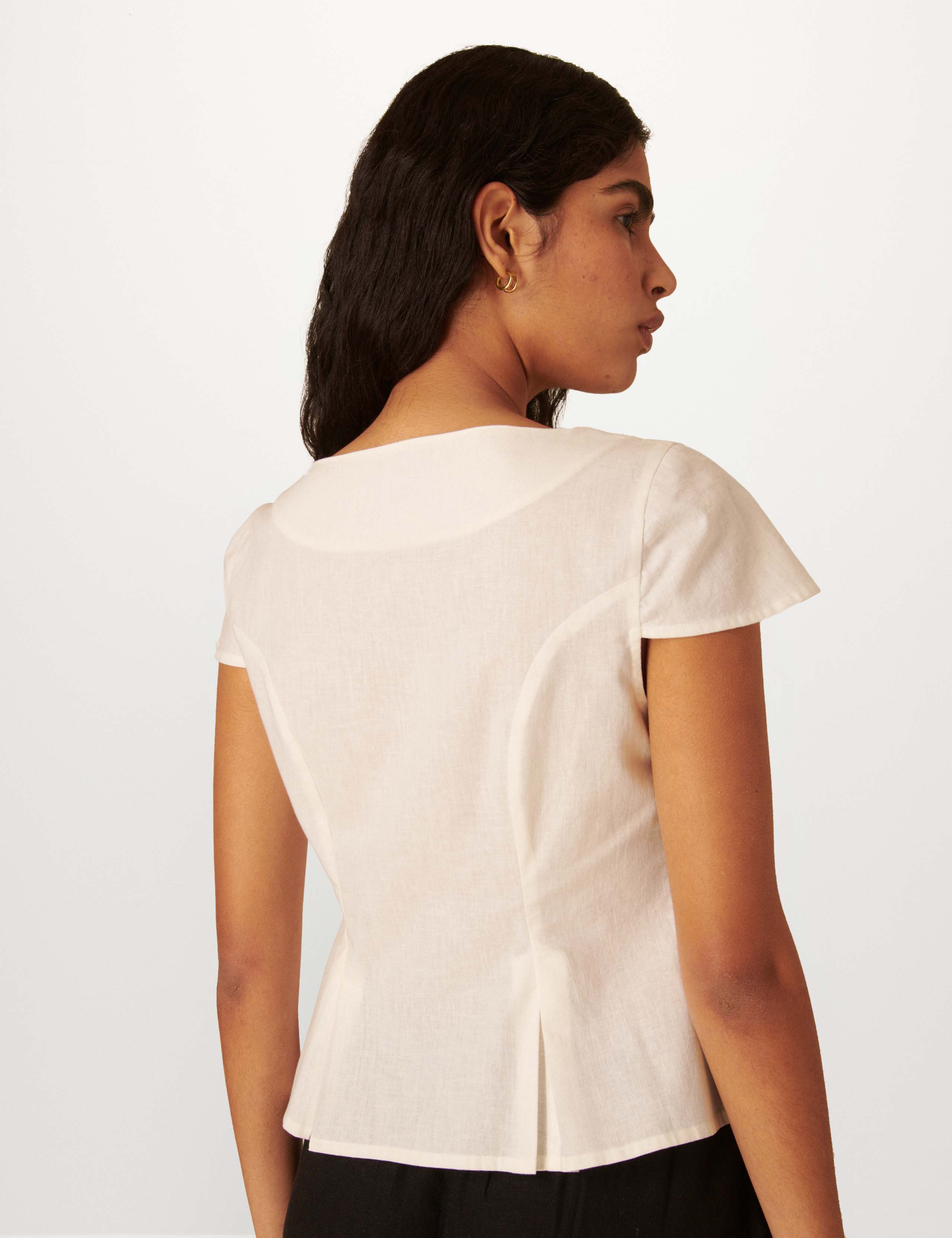 Linen Blend Pleat Detail Button Through Top 4 of 9