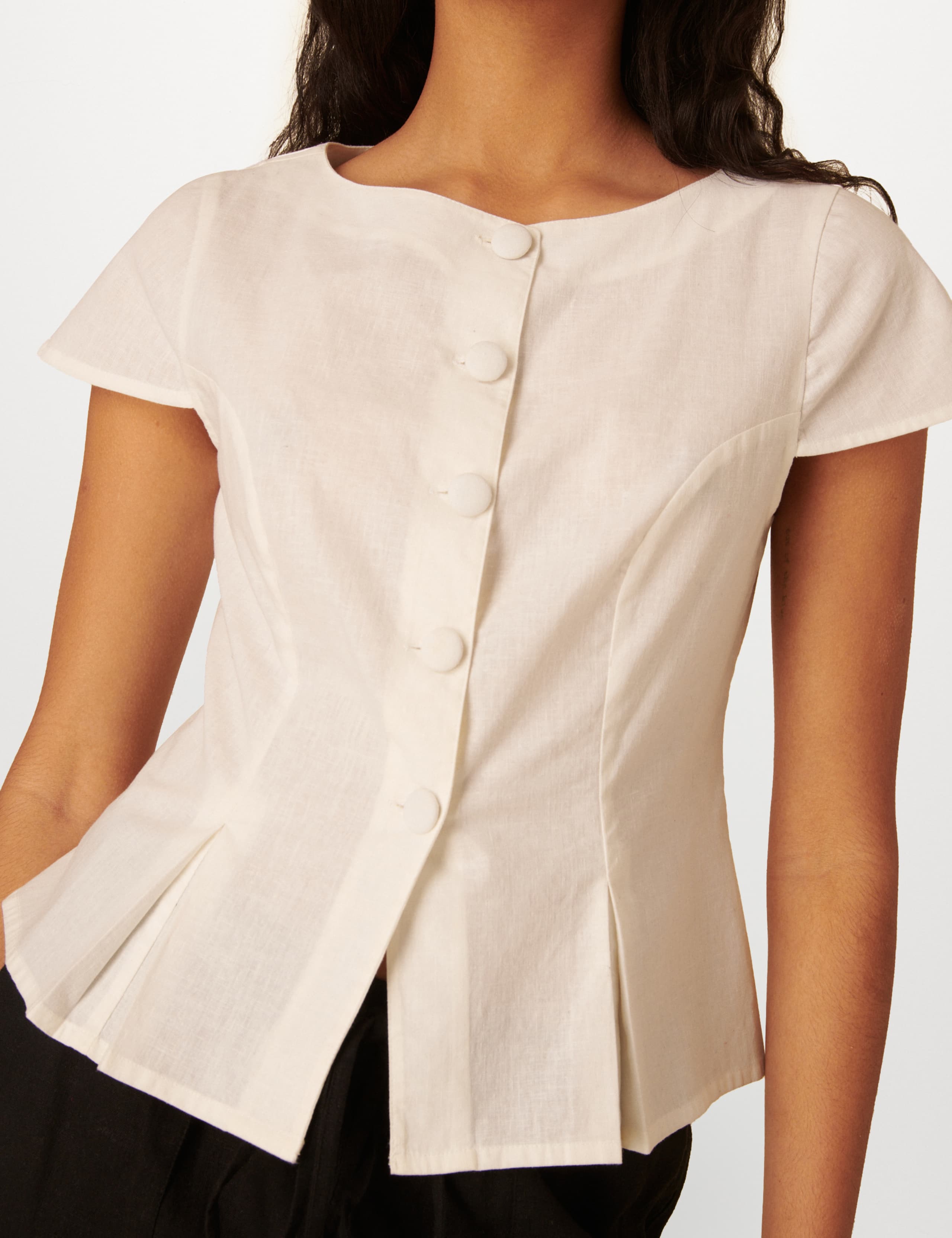 Linen Blend Pleat Detail Button Through Top 6 of 9