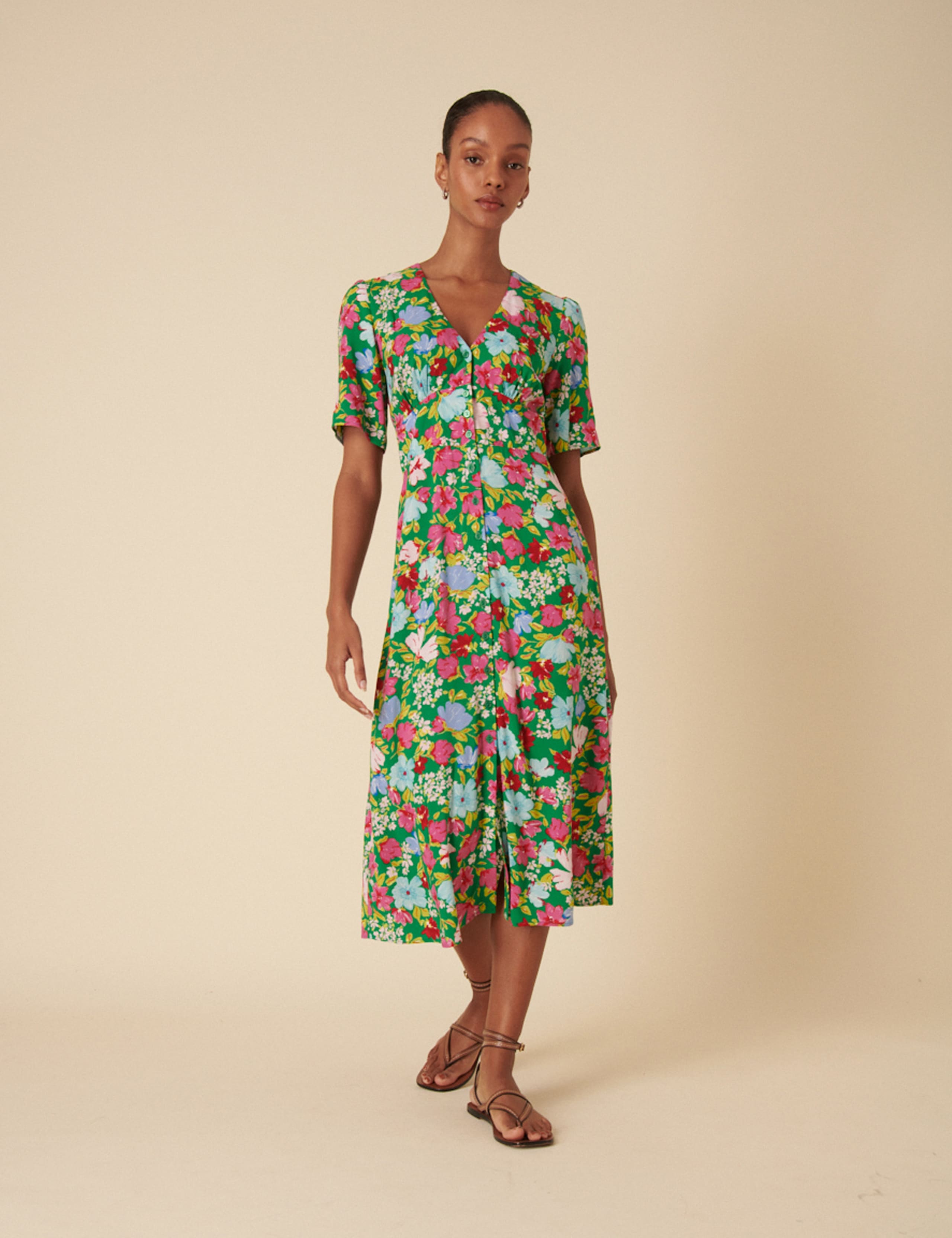 Floral V-Neck Midi Tea Dress 2 of 6