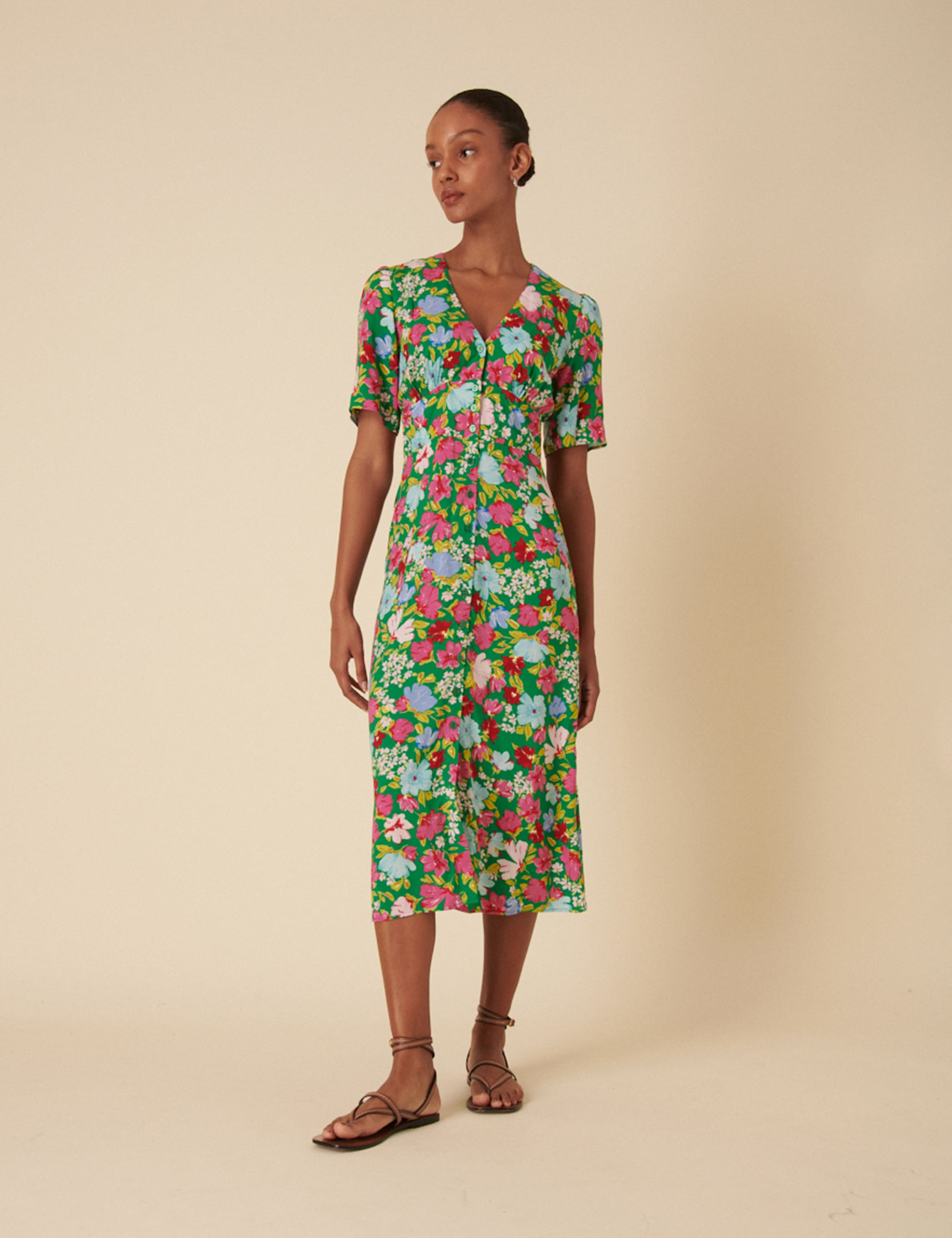 Floral V-Neck Midi Tea Dress 4 of 6