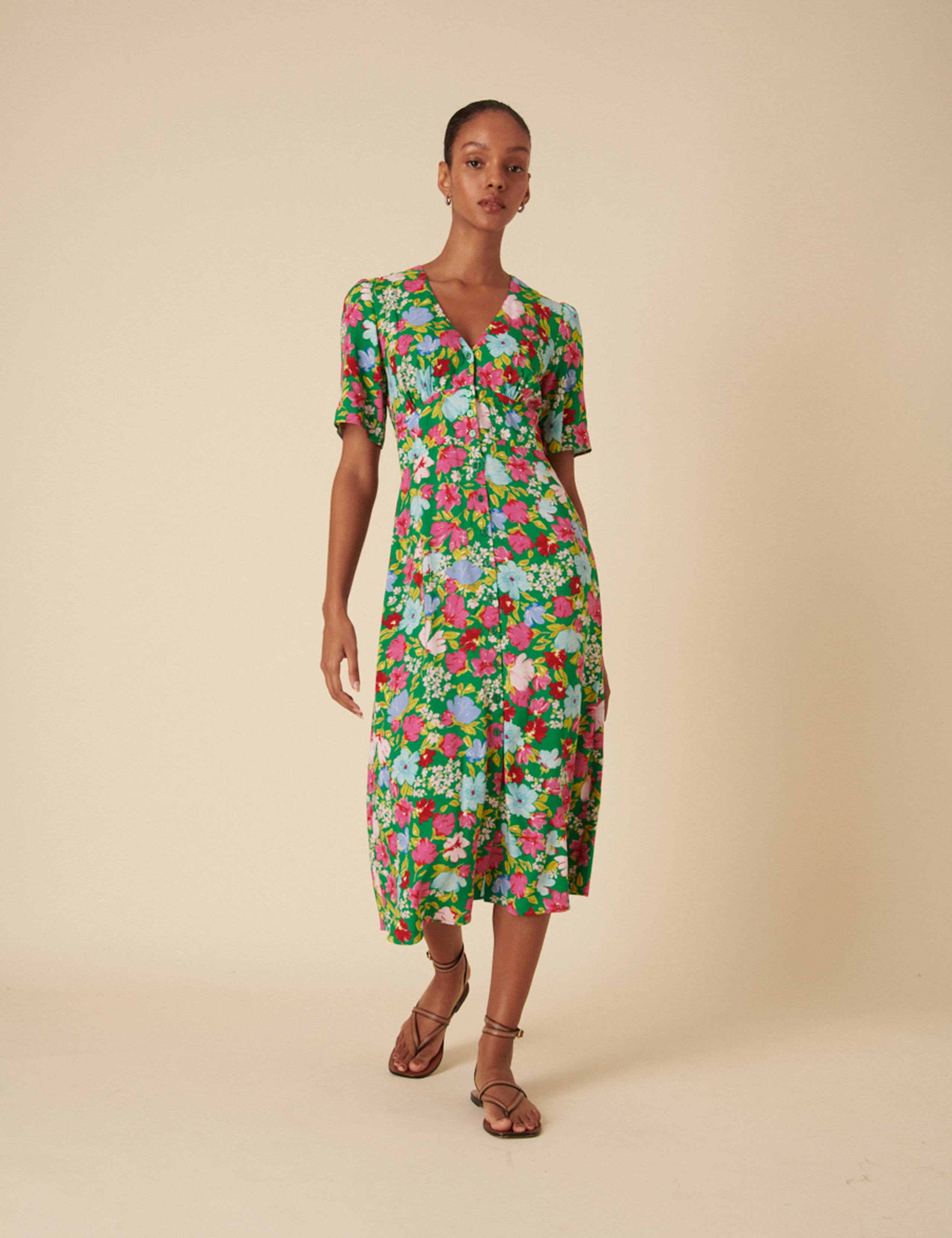 Floral V-Neck Midi Tea Dress 6 of 6