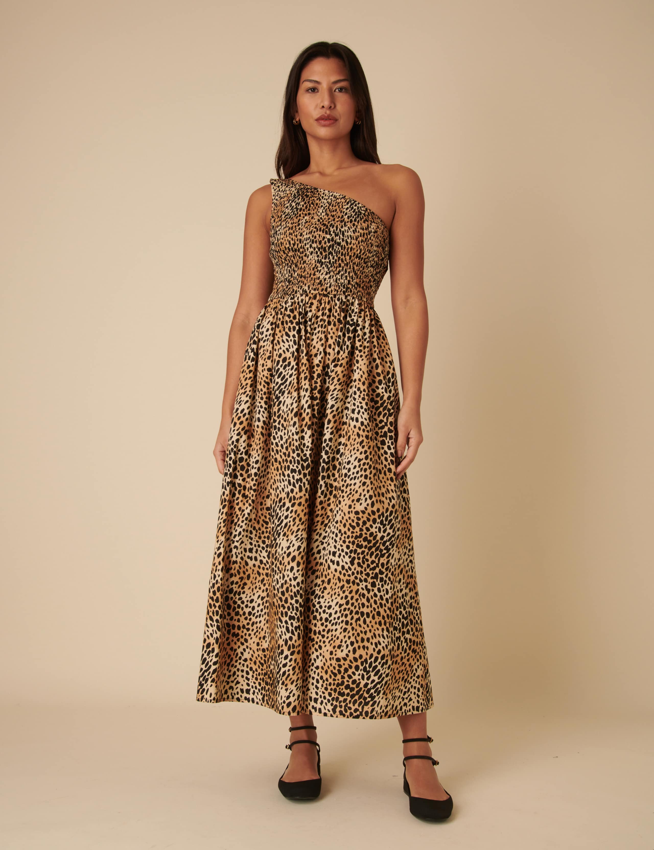 Pure Cotton Animal Print One Shoulder Midaxi Waisted Dress 2 of 5
