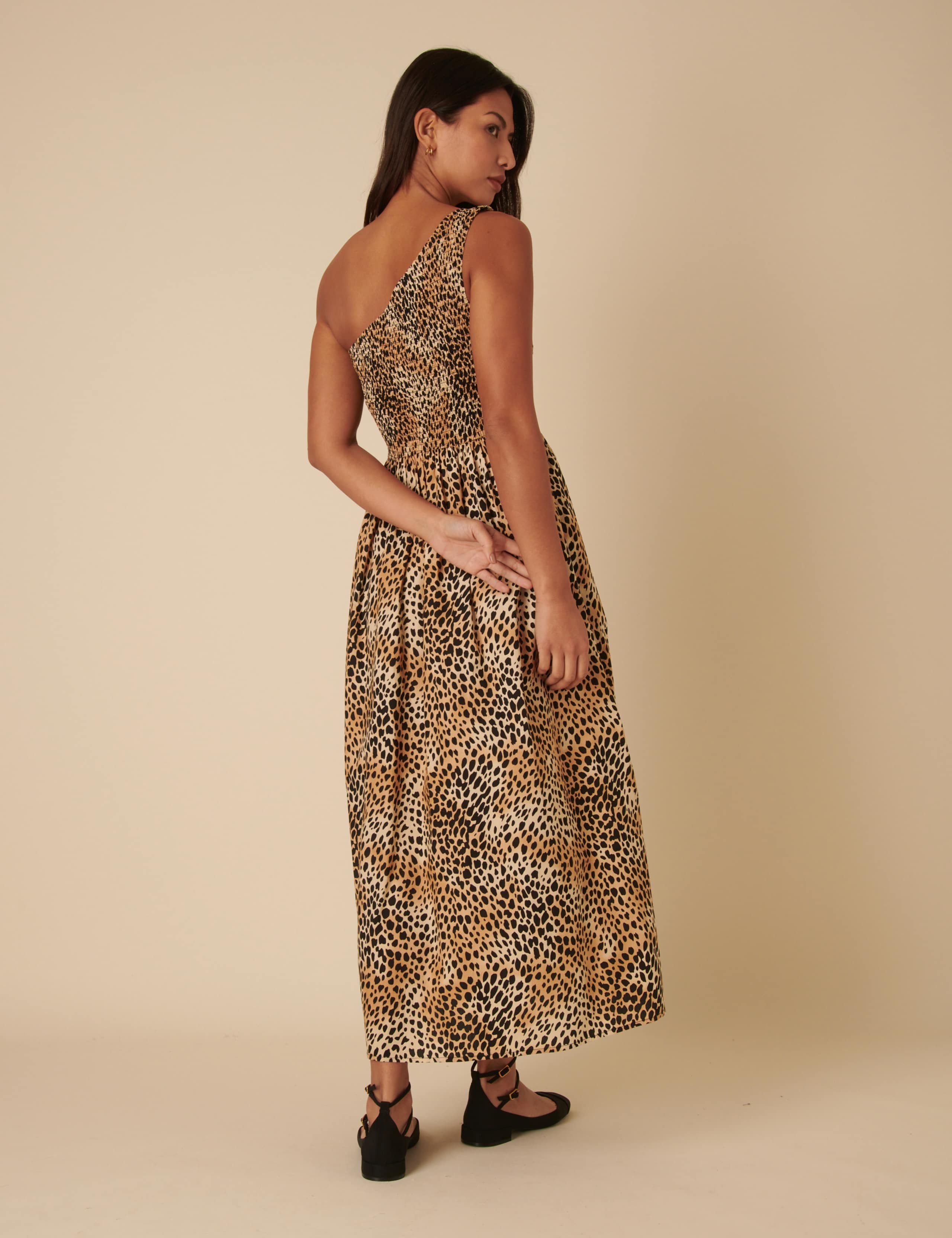 Pure Cotton Animal Print One Shoulder Midaxi Waisted Dress 4 of 5