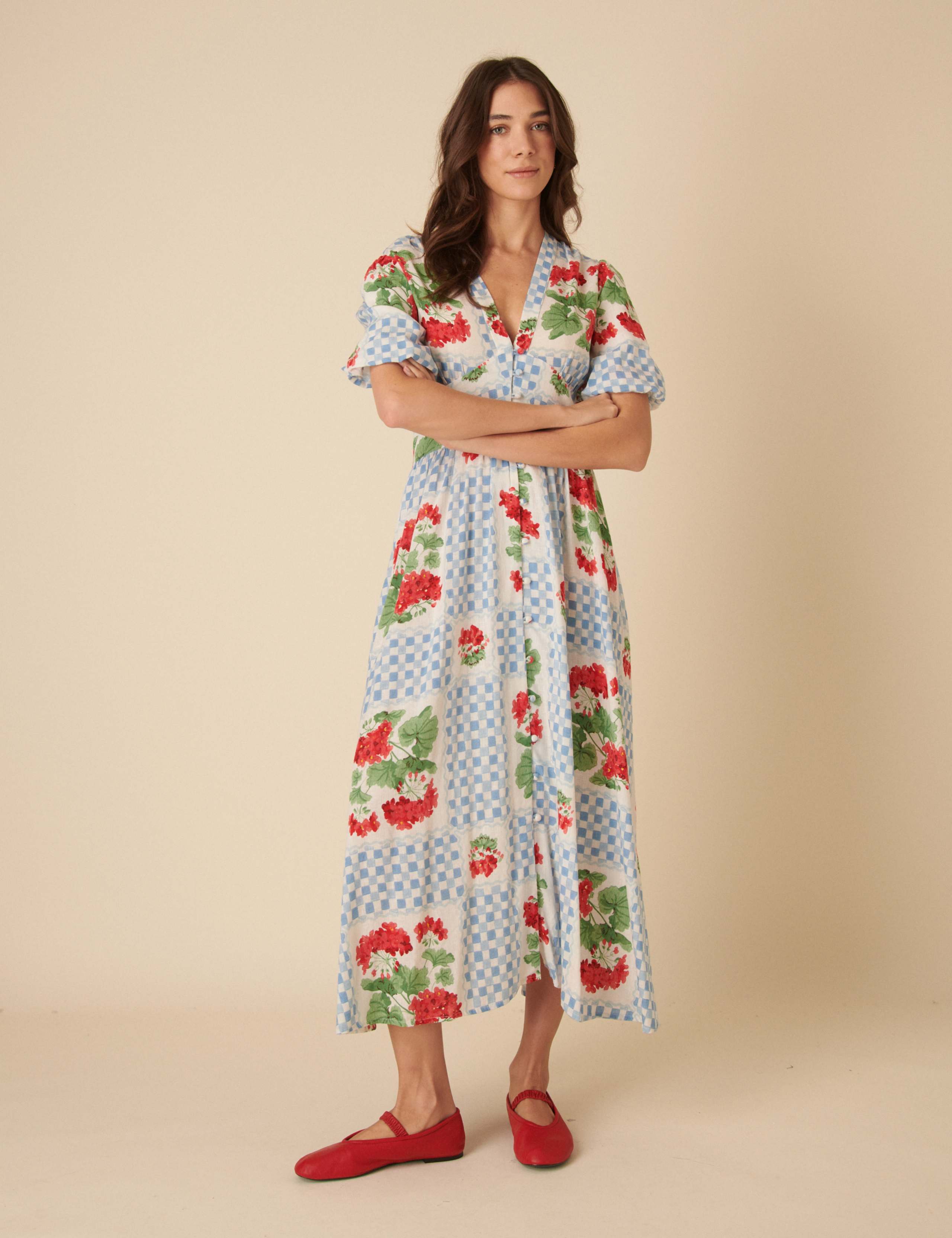 Lyocell Rich Floral V-Neck Midaxi Waisted Dress 2 of 4