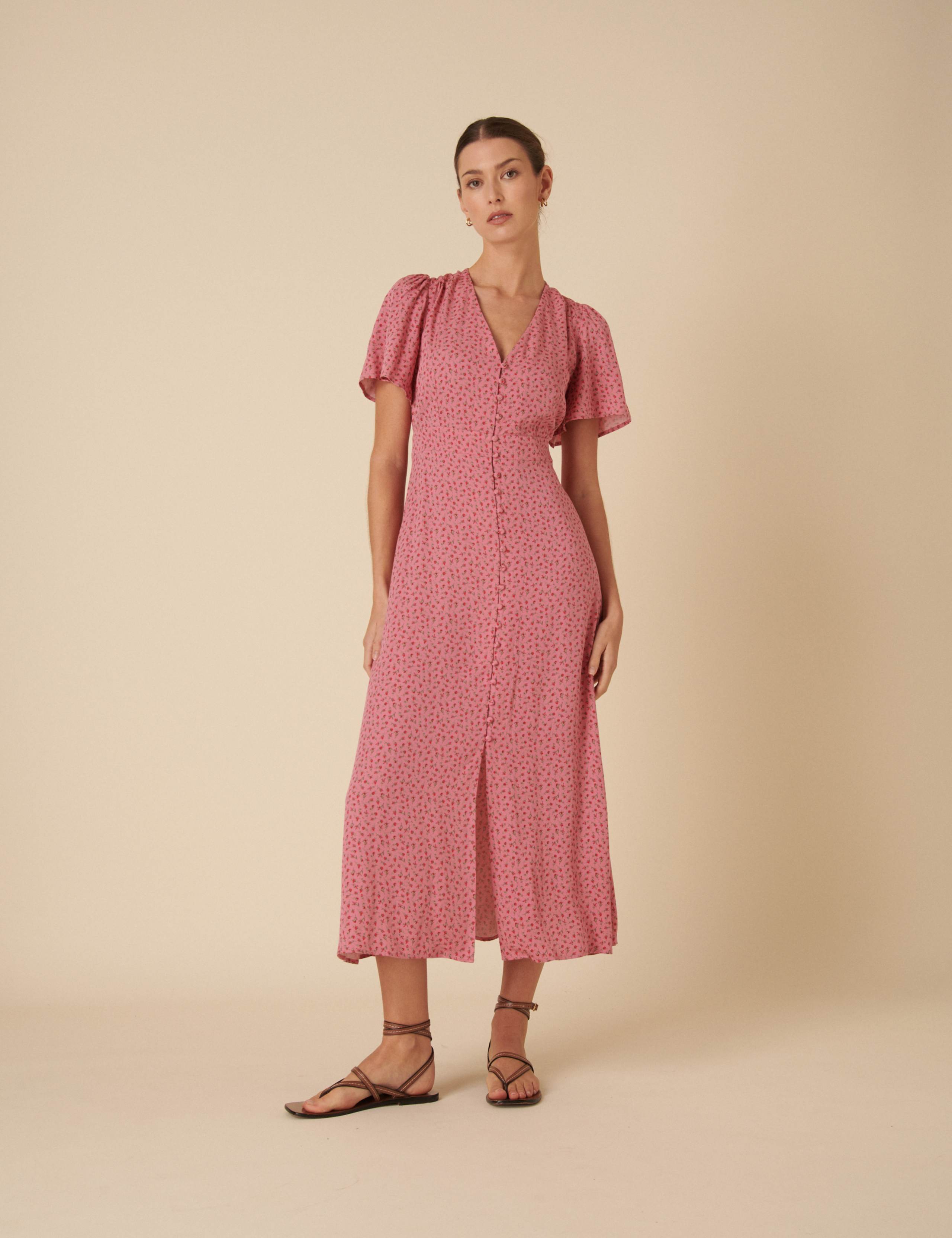 Floral V-Neck Button Through Midaxi Tea Dress 1 of 4