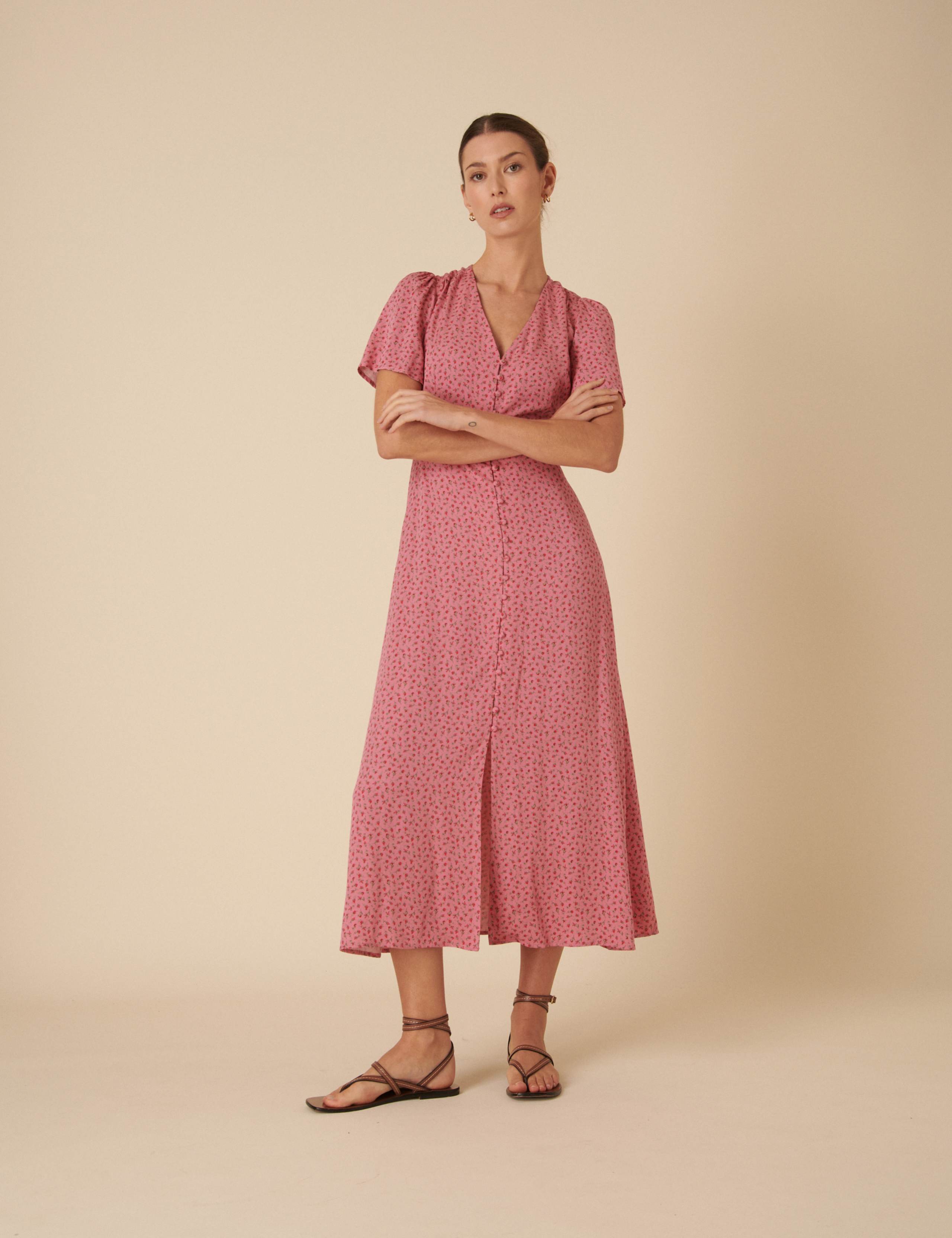 Floral V-Neck Button Through Midaxi Tea Dress 2 of 4