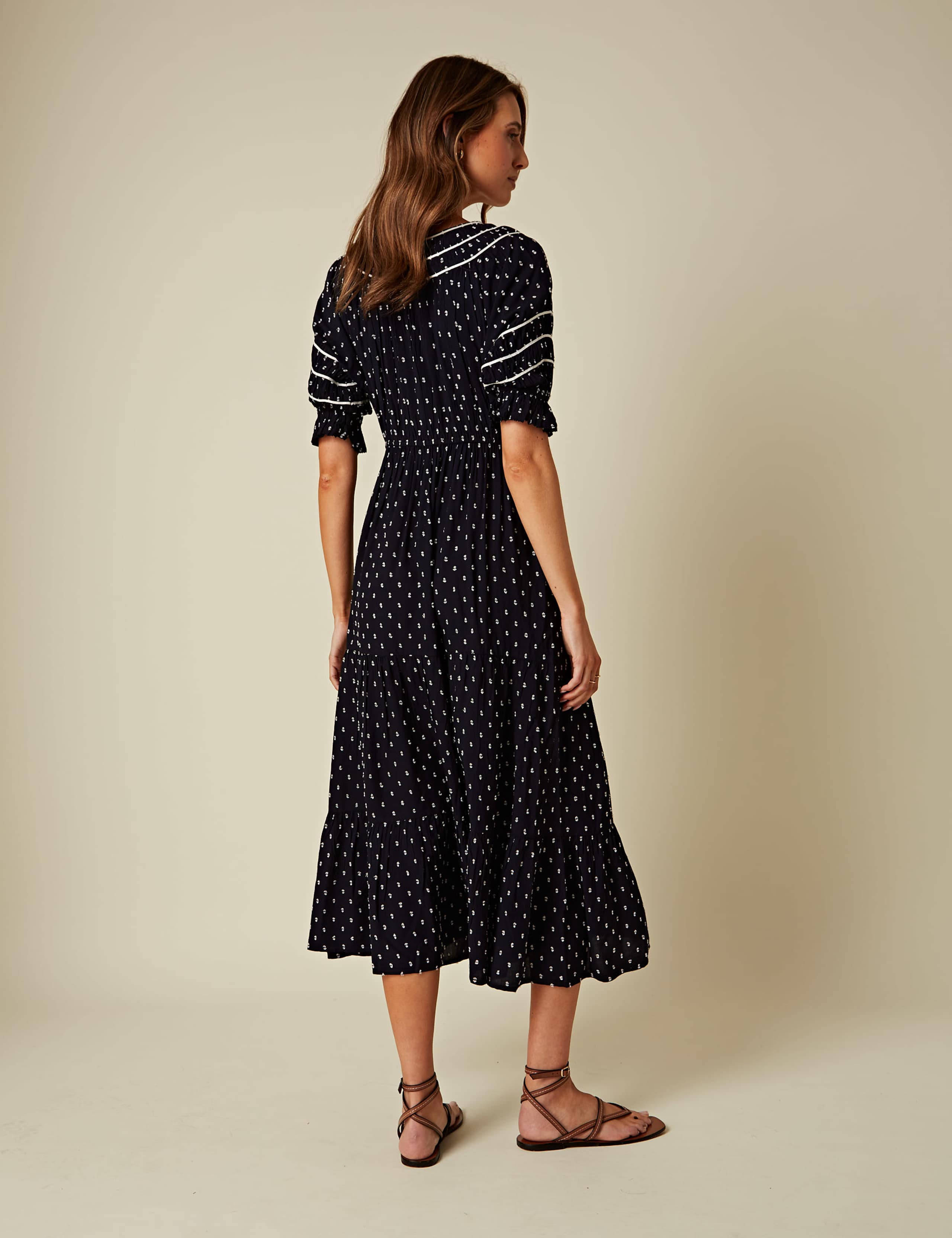 Pure Cotton Printed Tie Neck Midi Smock Dress 3 of 4