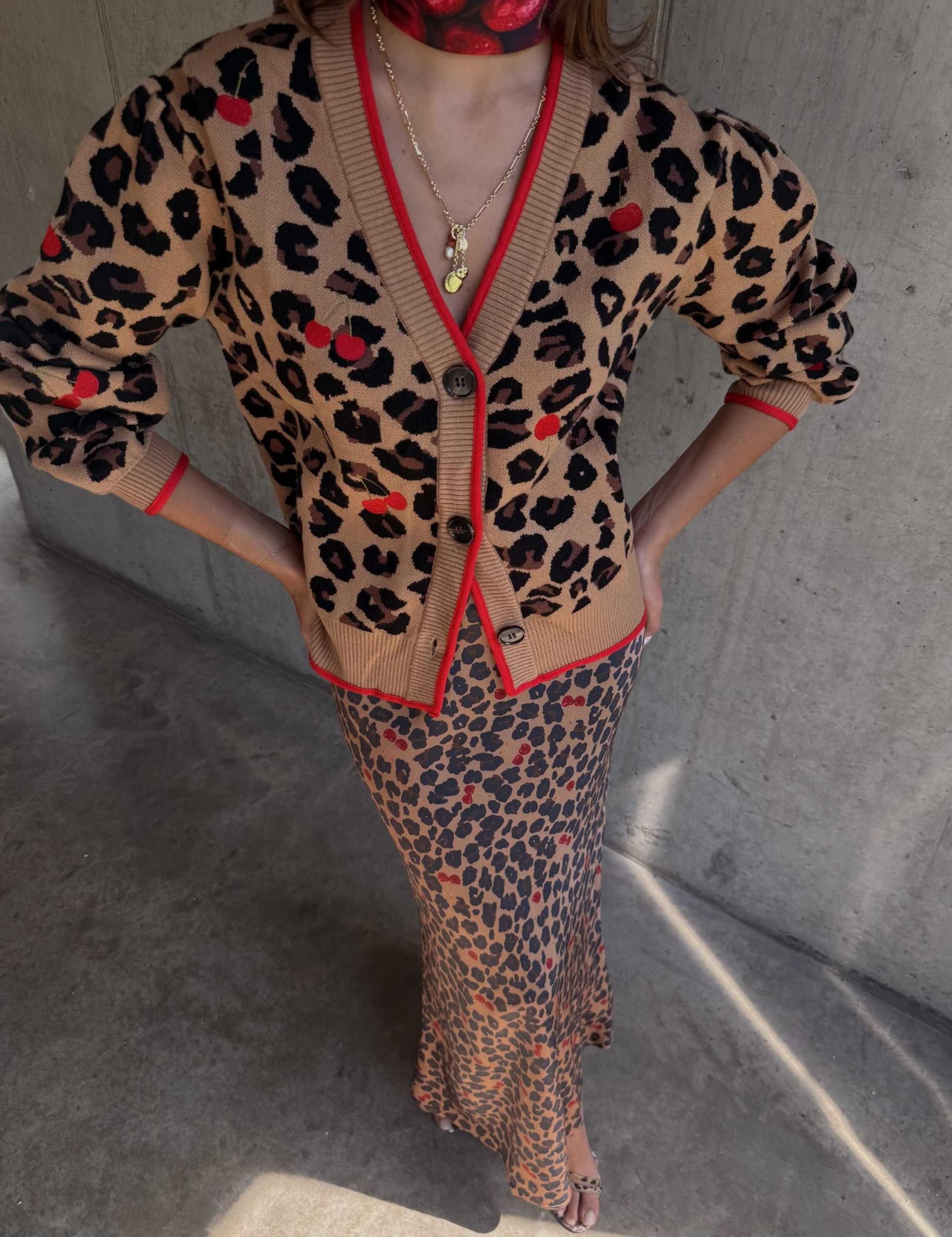 Cherry Leopard Print Maxi Slip Skirt 2 of 3