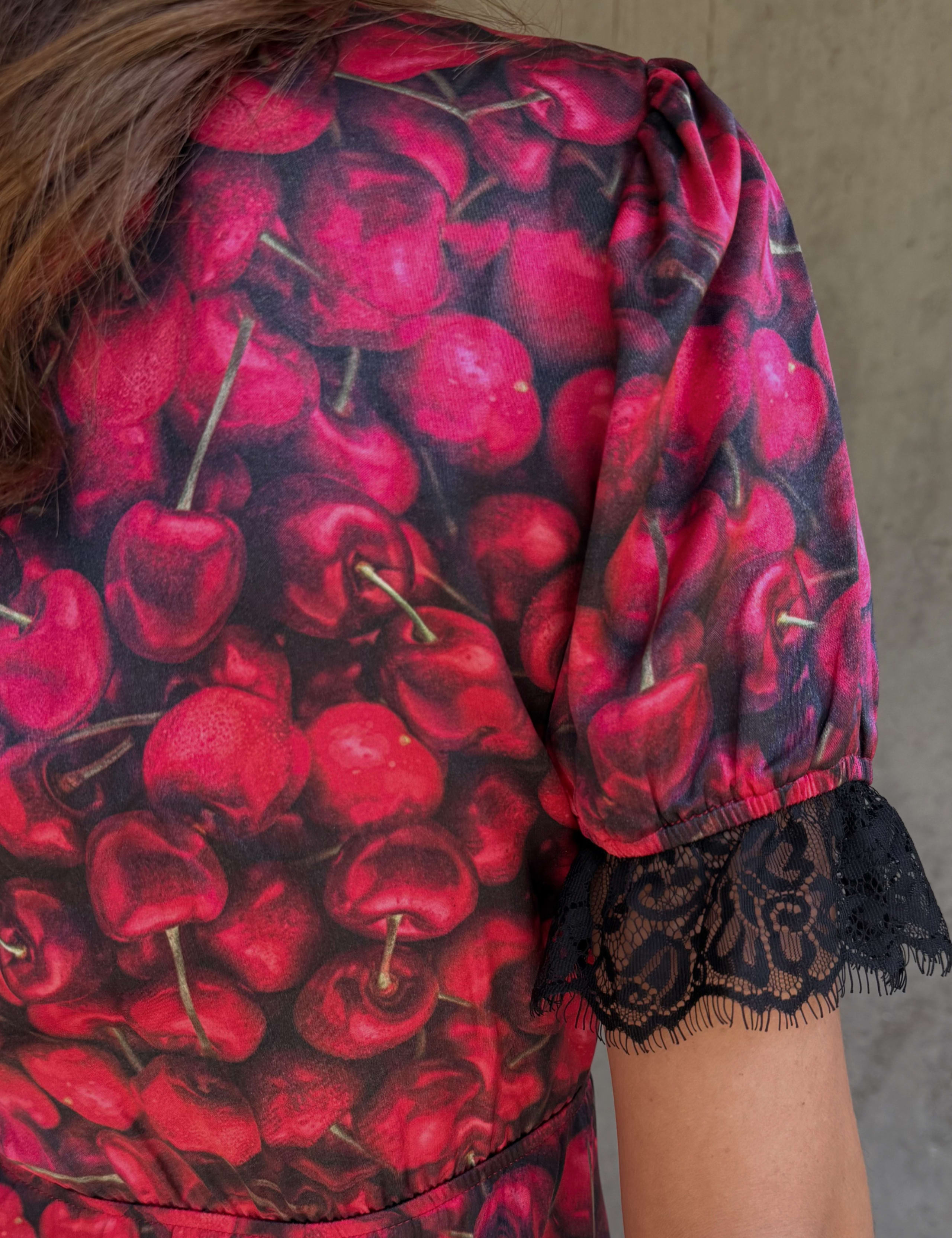 Cherry Print V-Neck Midaxi Column Dress 3 of 7