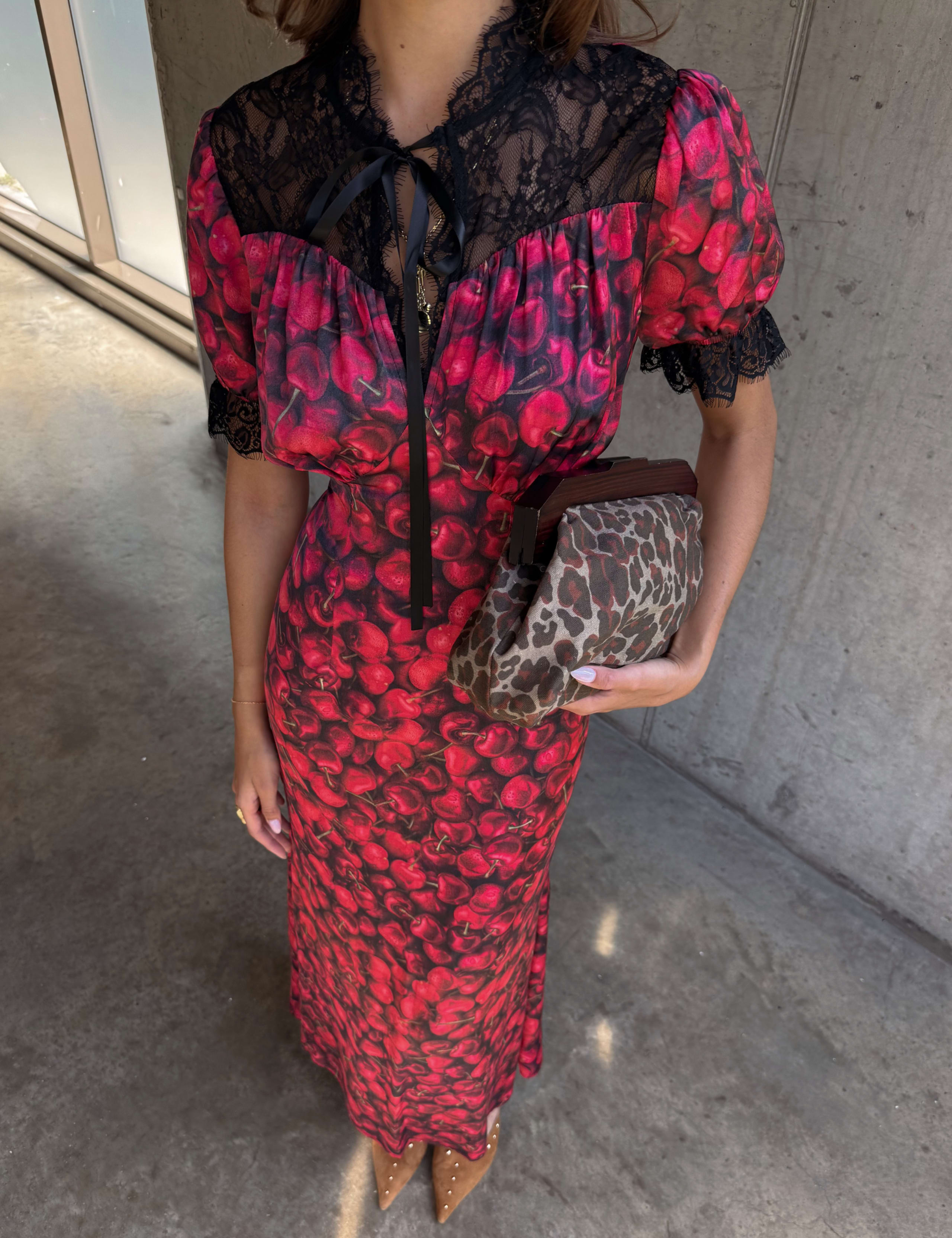 Cherry Print V-Neck Midaxi Column Dress 7 of 7