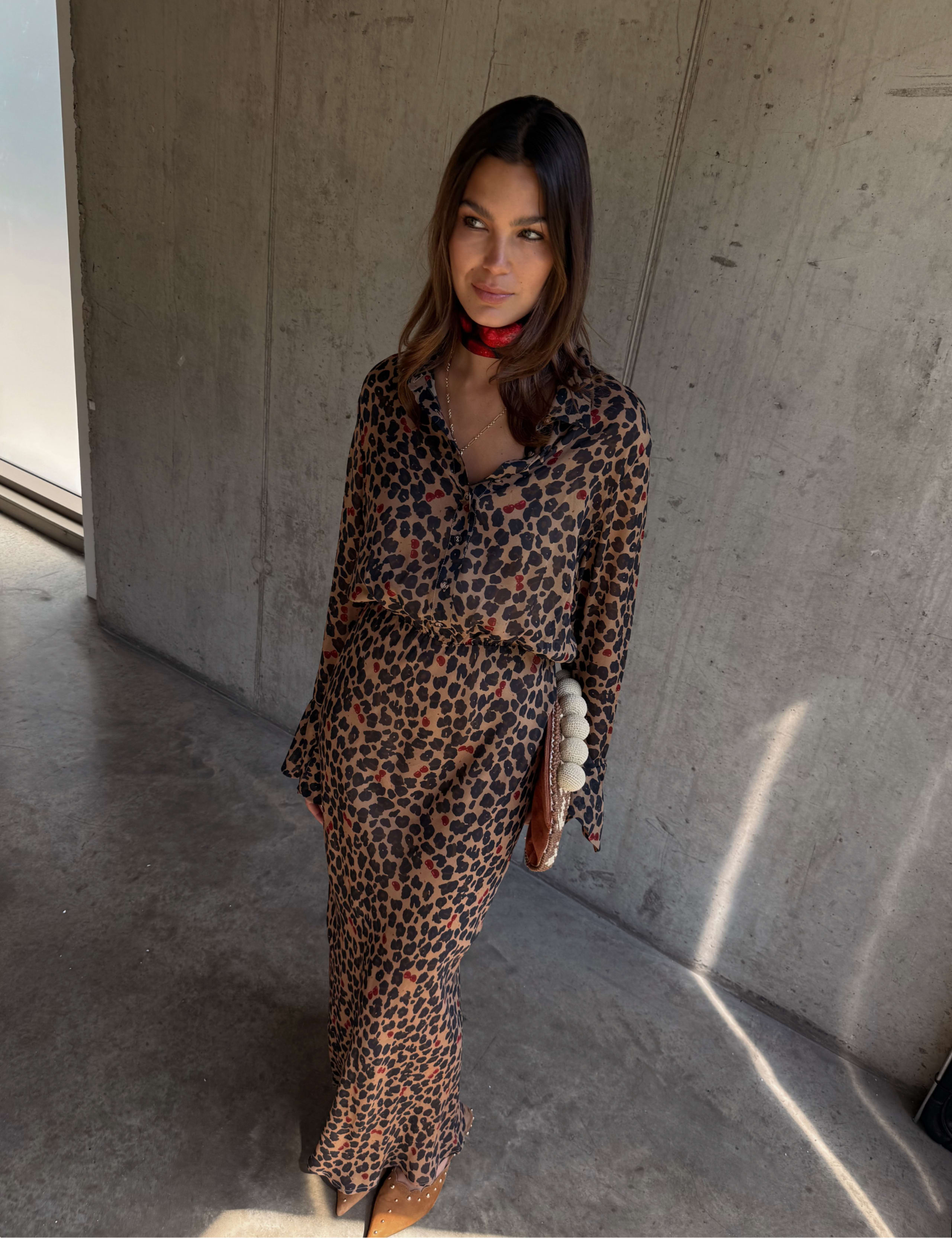 Cherry Leopard Print Maxi Waisted Dress 2 of 5