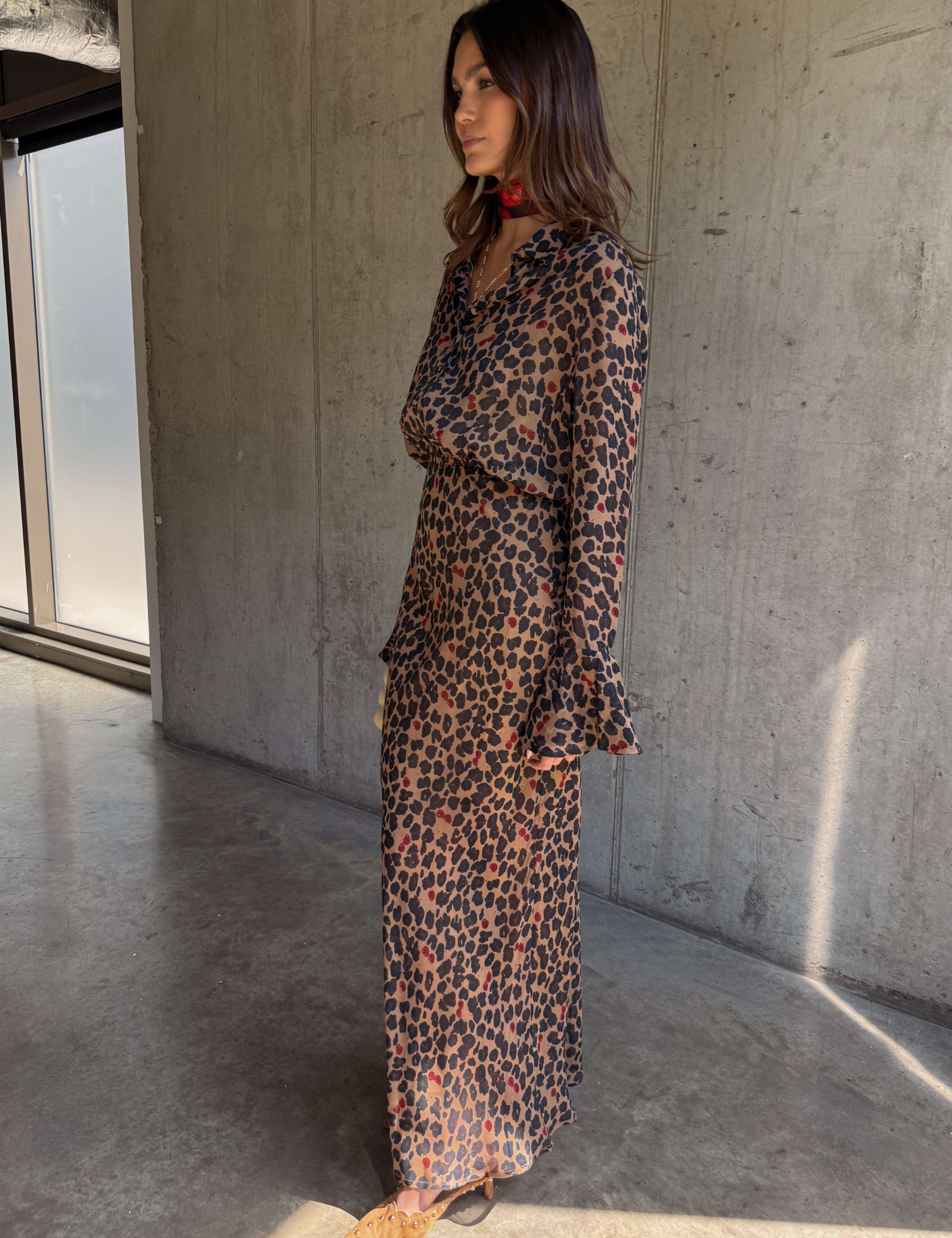 Cherry Leopard Print Maxi Waisted Dress 4 of 5