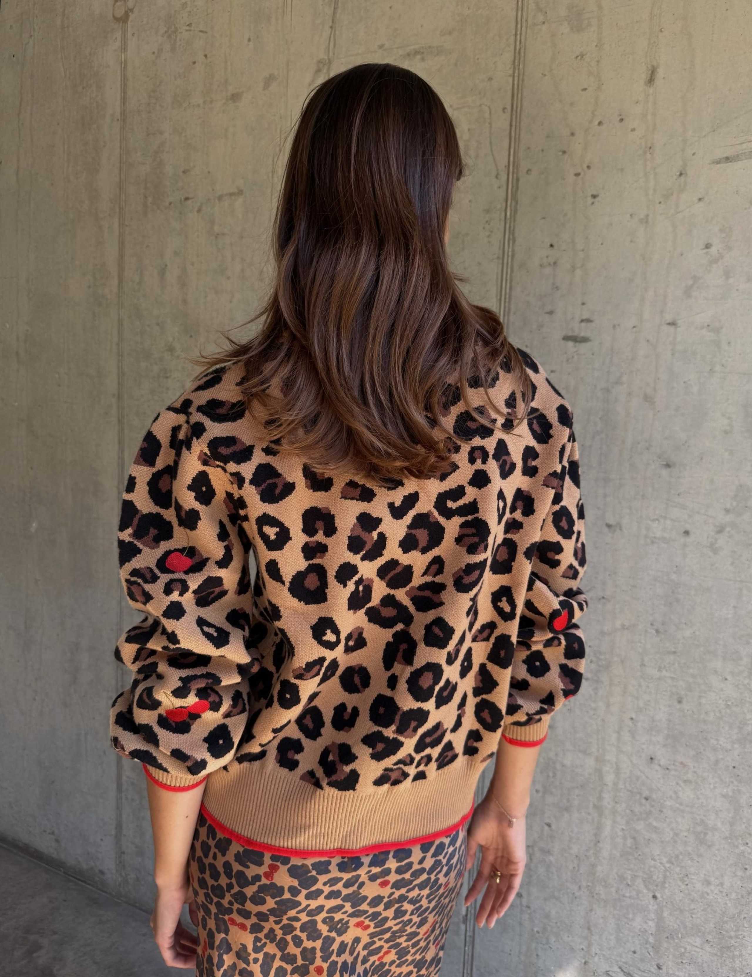 Cherry Leopard Print V-Neck Cardigan 3 of 4