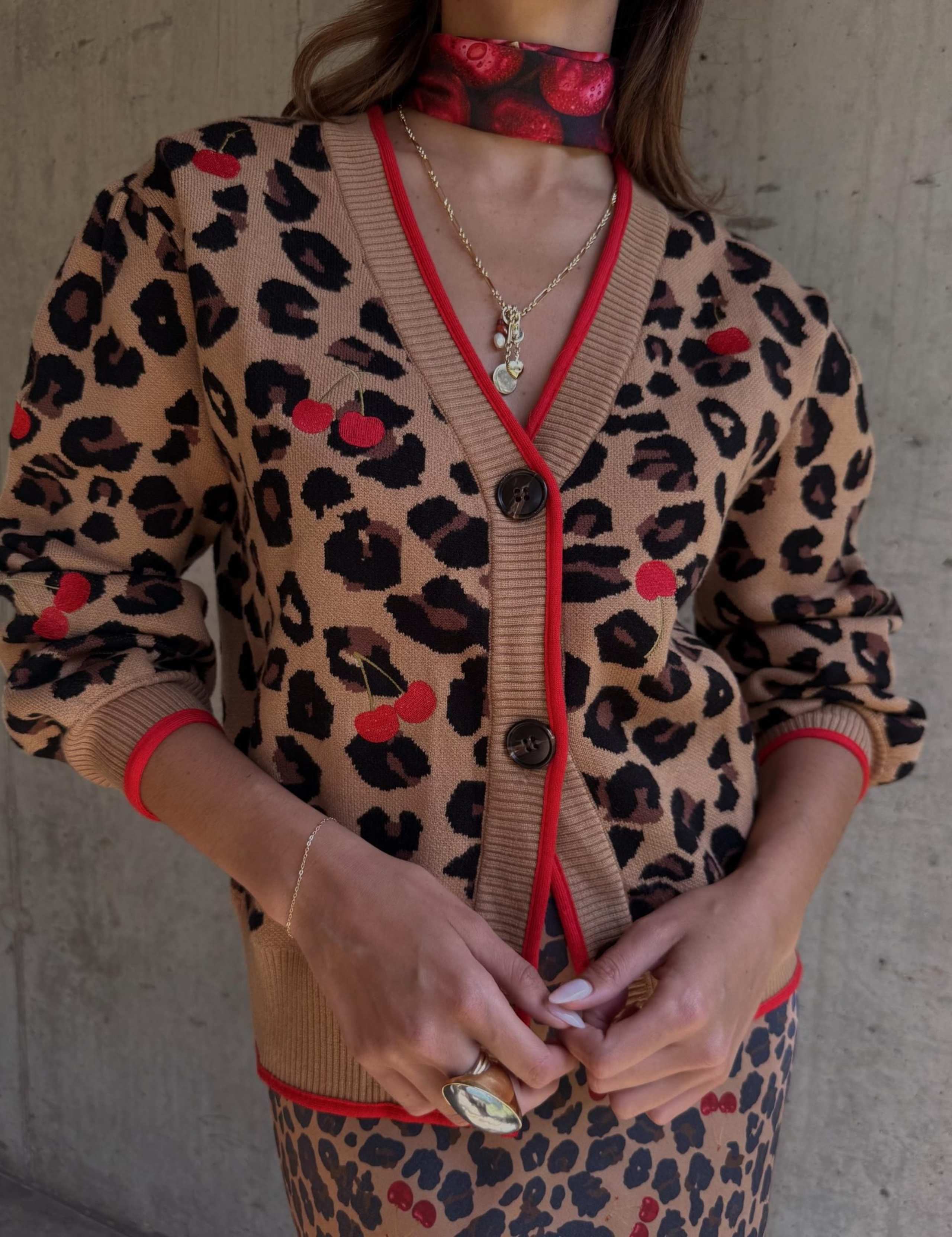 Cherry Leopard Print V-Neck Cardigan 4 of 4