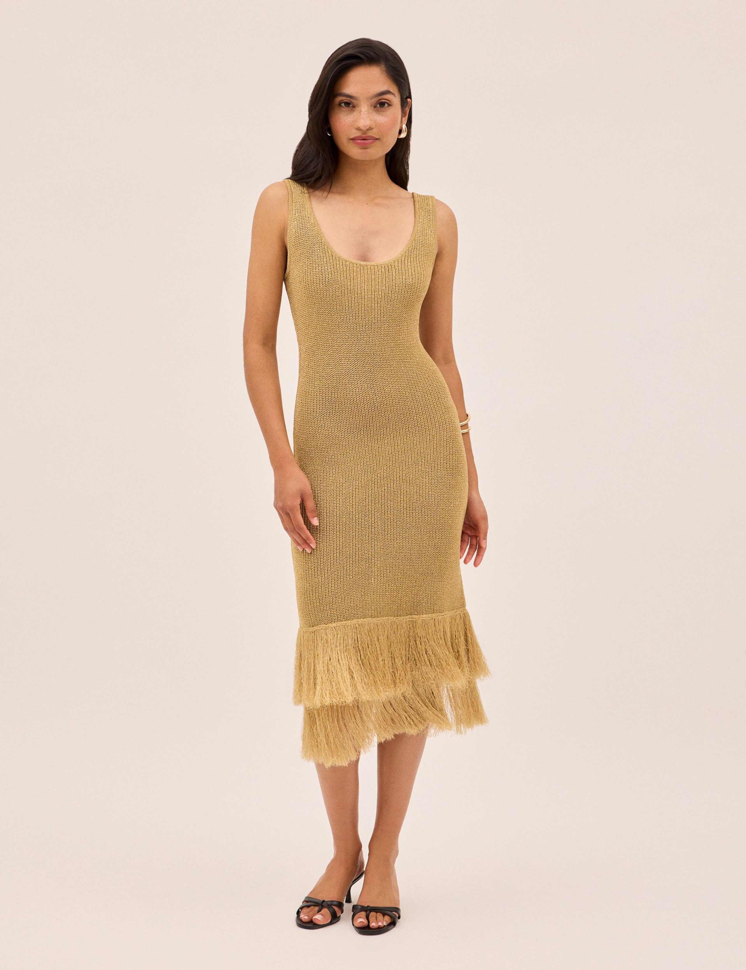 Knitted Metallic Scoop Neck Midi Dress 7 of 7