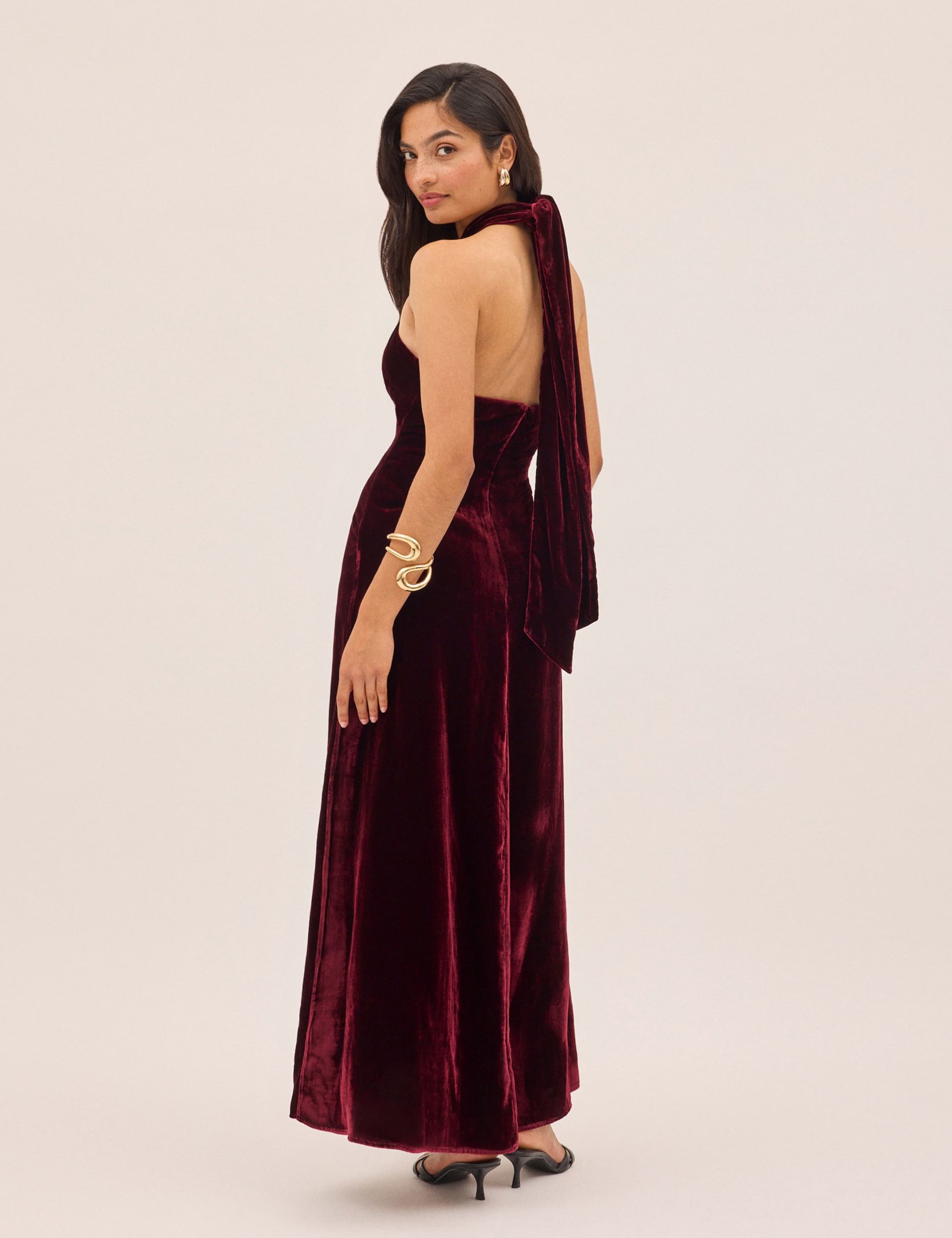 Velvet Halter Neck Maxi Waisted Dress 4 of 4