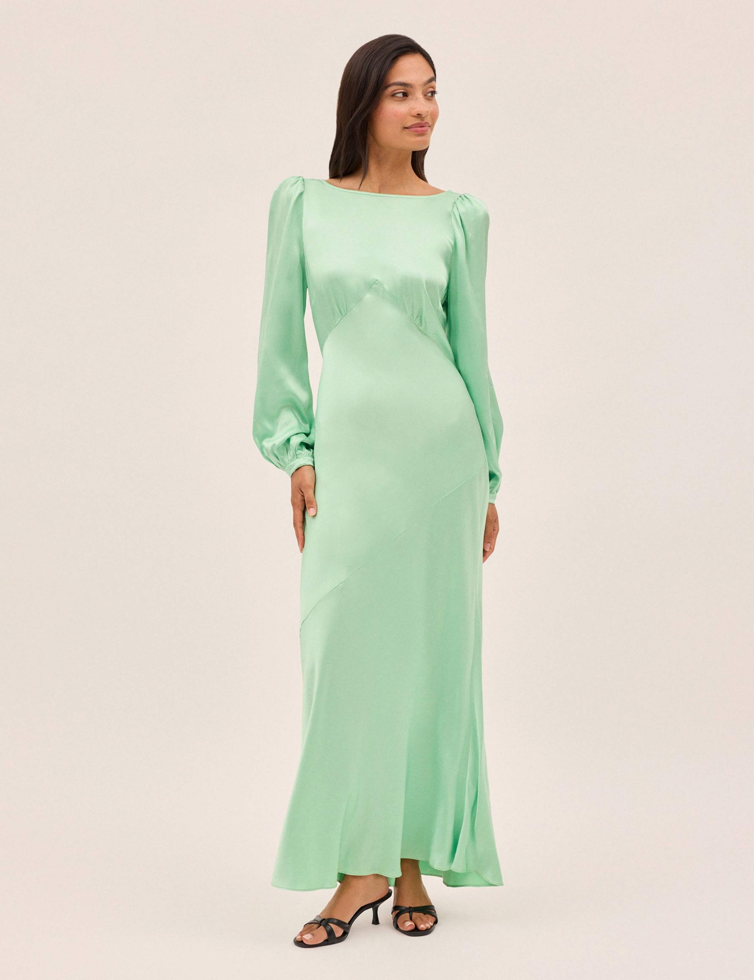 Satin Blouson Sleeve Maxi Waisted Dress 3 of 5