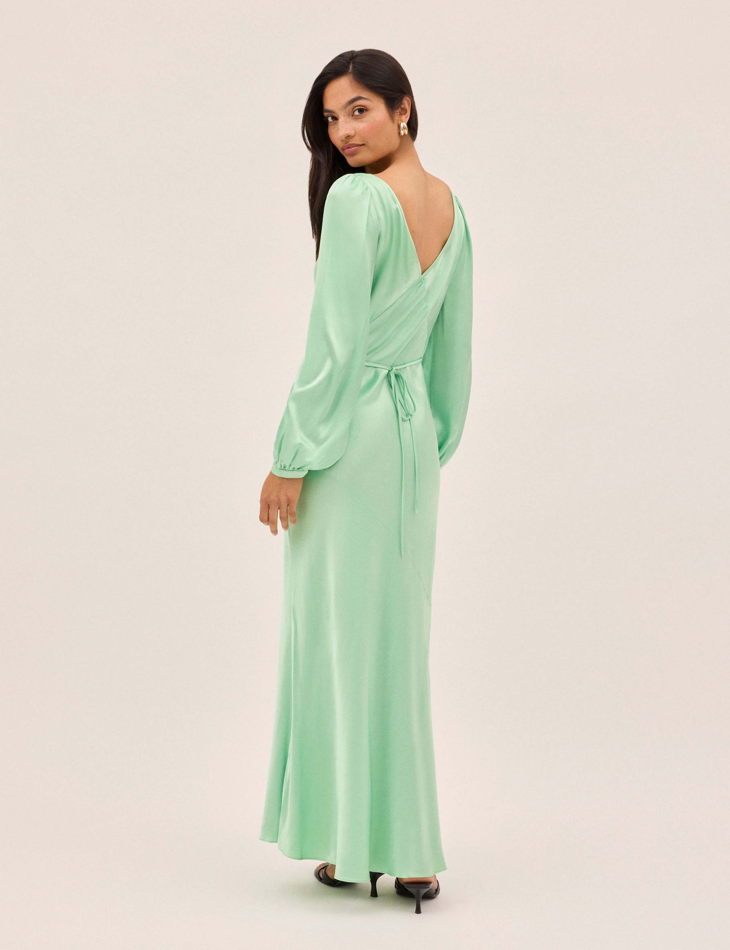 Satin Blouson Sleeve Maxi Waisted Dress 4 of 5
