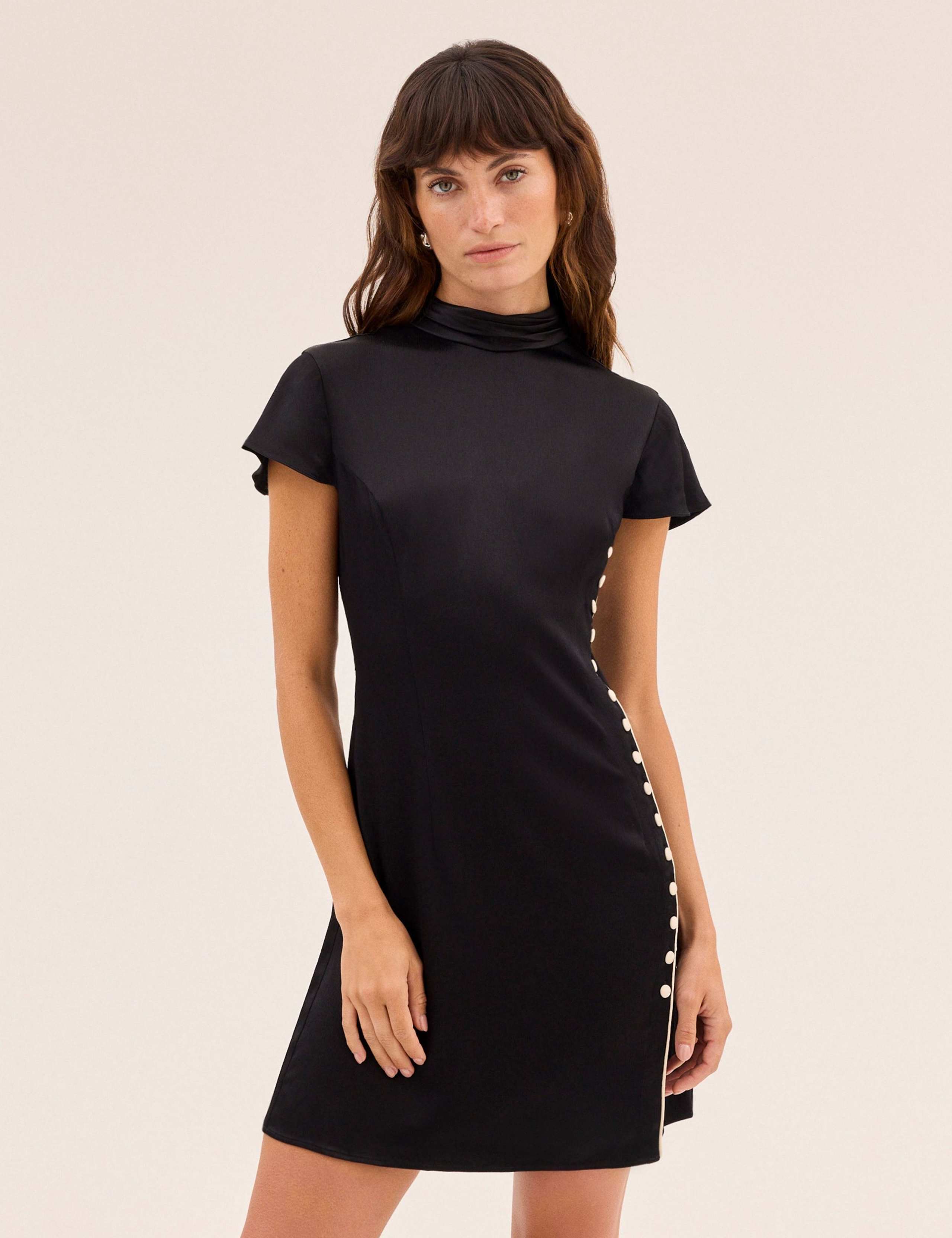 Satin High Neck Mini Shift Dress 2 of 5