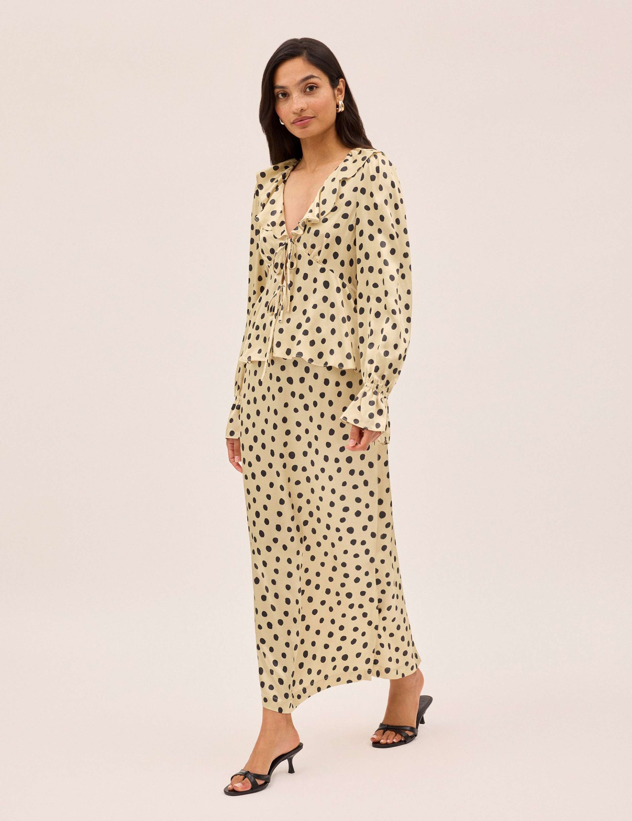 Satin Polka Dot Midi Slip Skirt 2 of 6