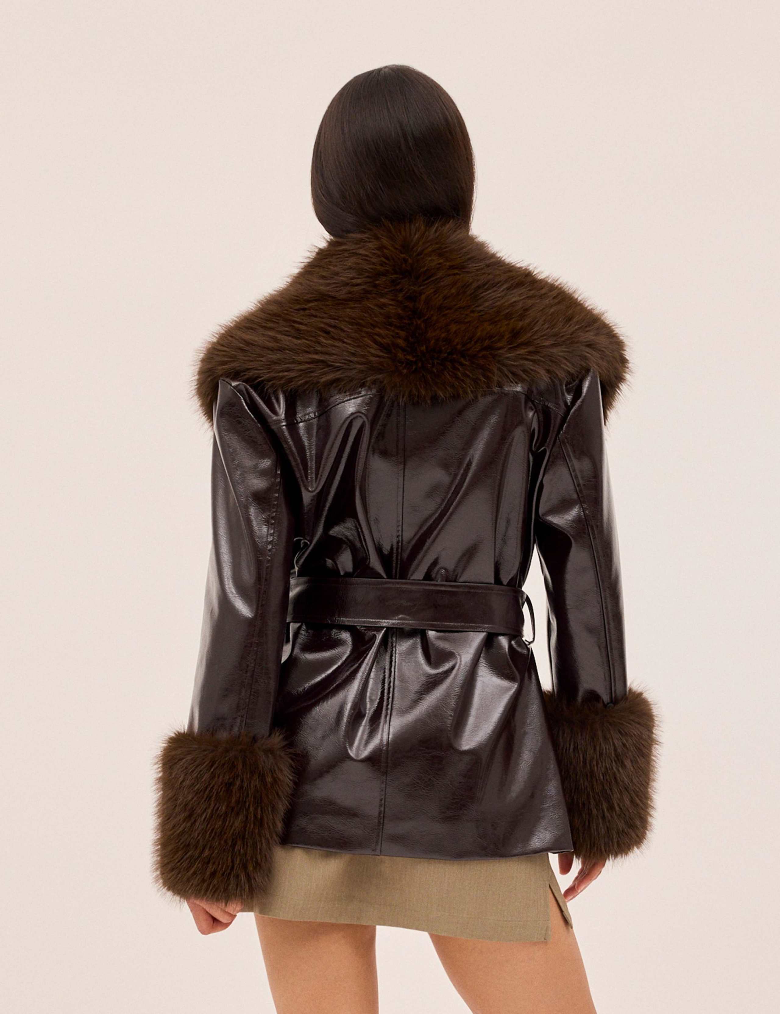 Vinyl Belted Faux Fur Trim Jacket 6 of 6