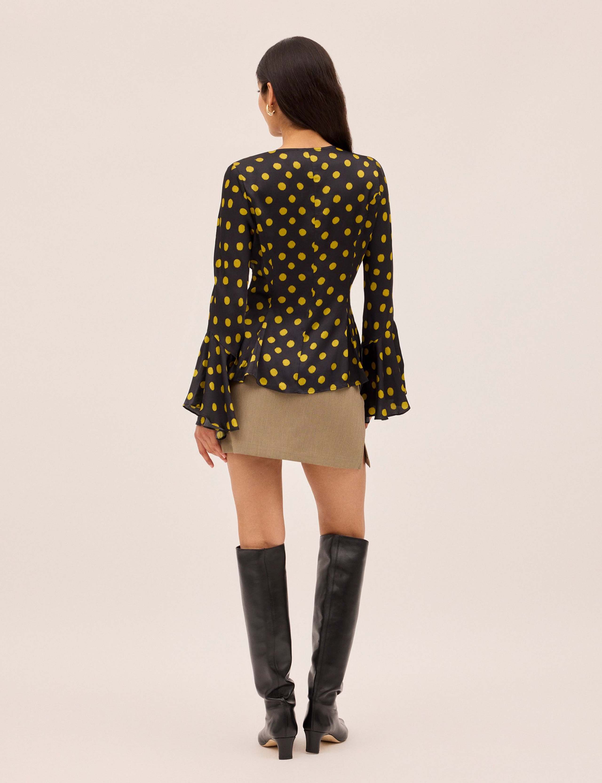 Satin Polka Dot Tie Neck Top 2 of 4