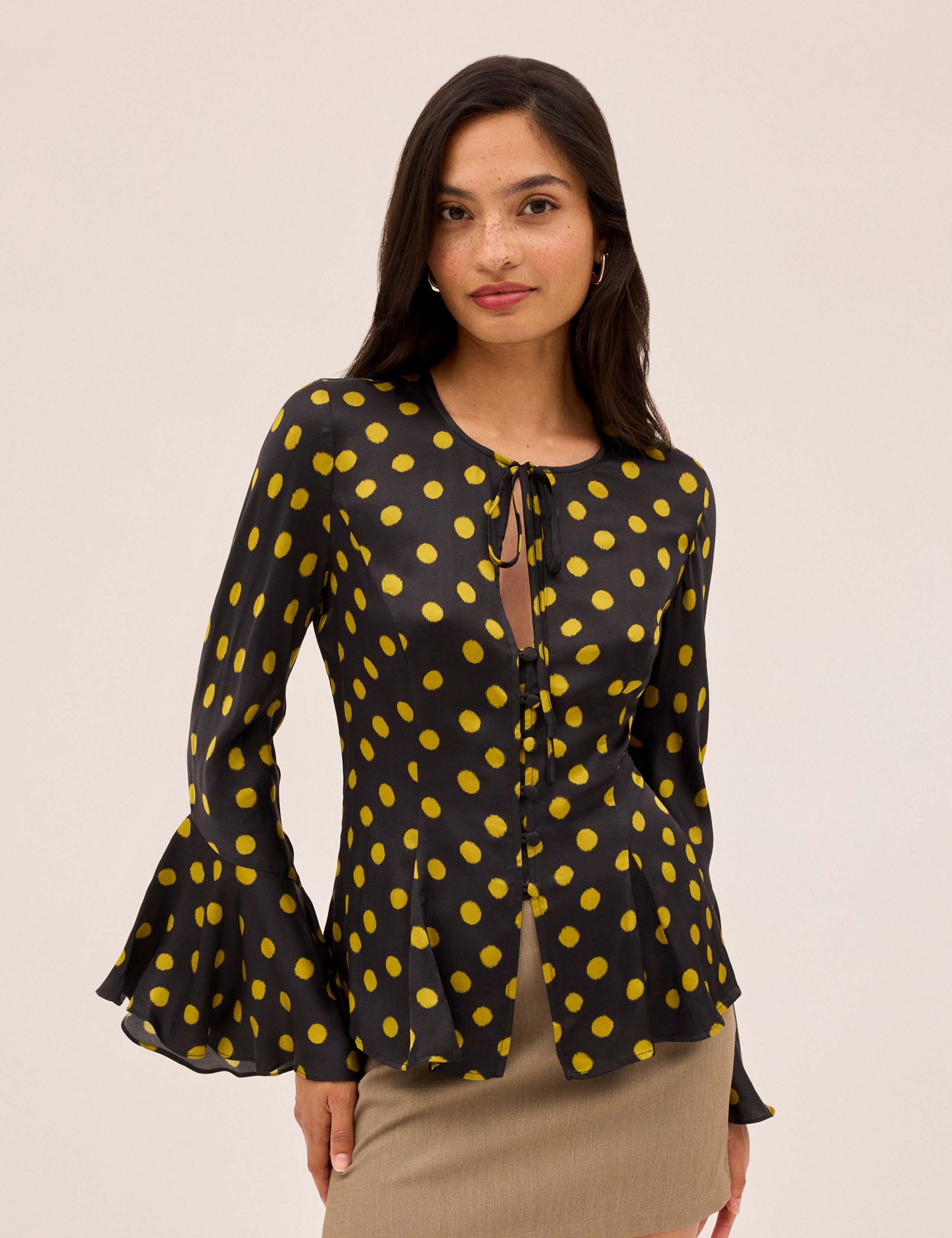 Satin Polka Dot Tie Neck Top 4 of 4