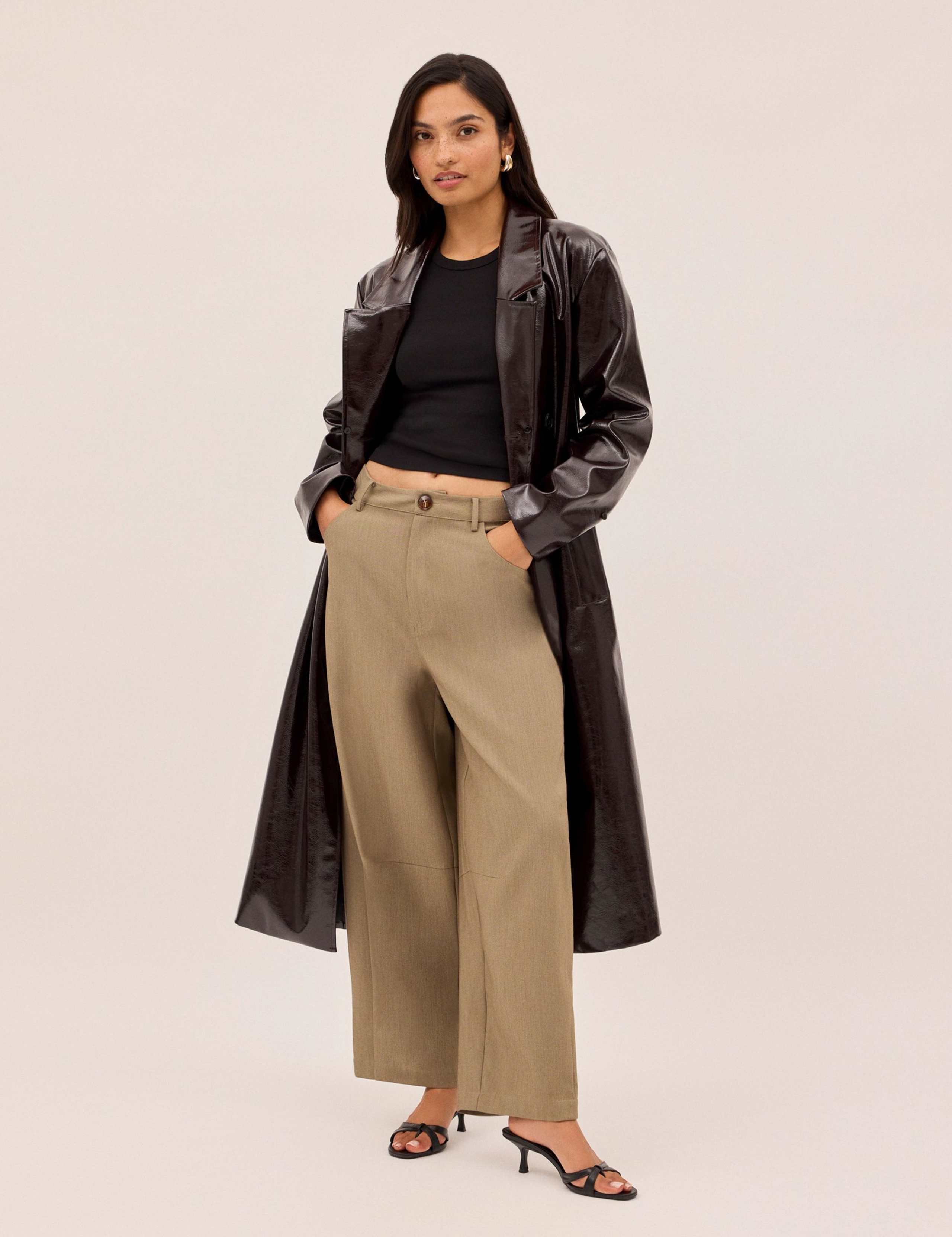 Vinyl Faux Fur Trim Longline Coat 5 of 6