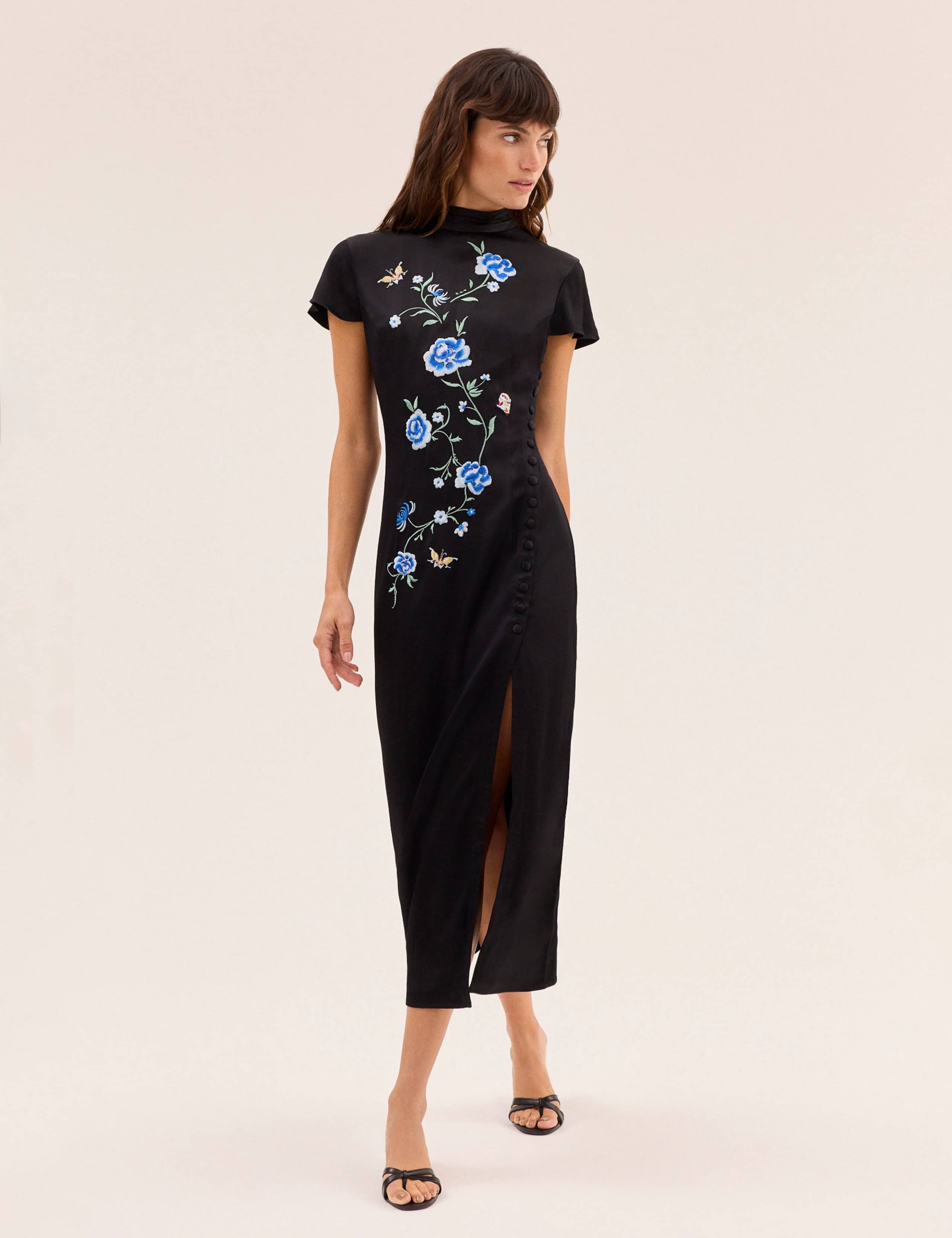 Satin Embroidered High Neck Midaxi Dress 5 of 5