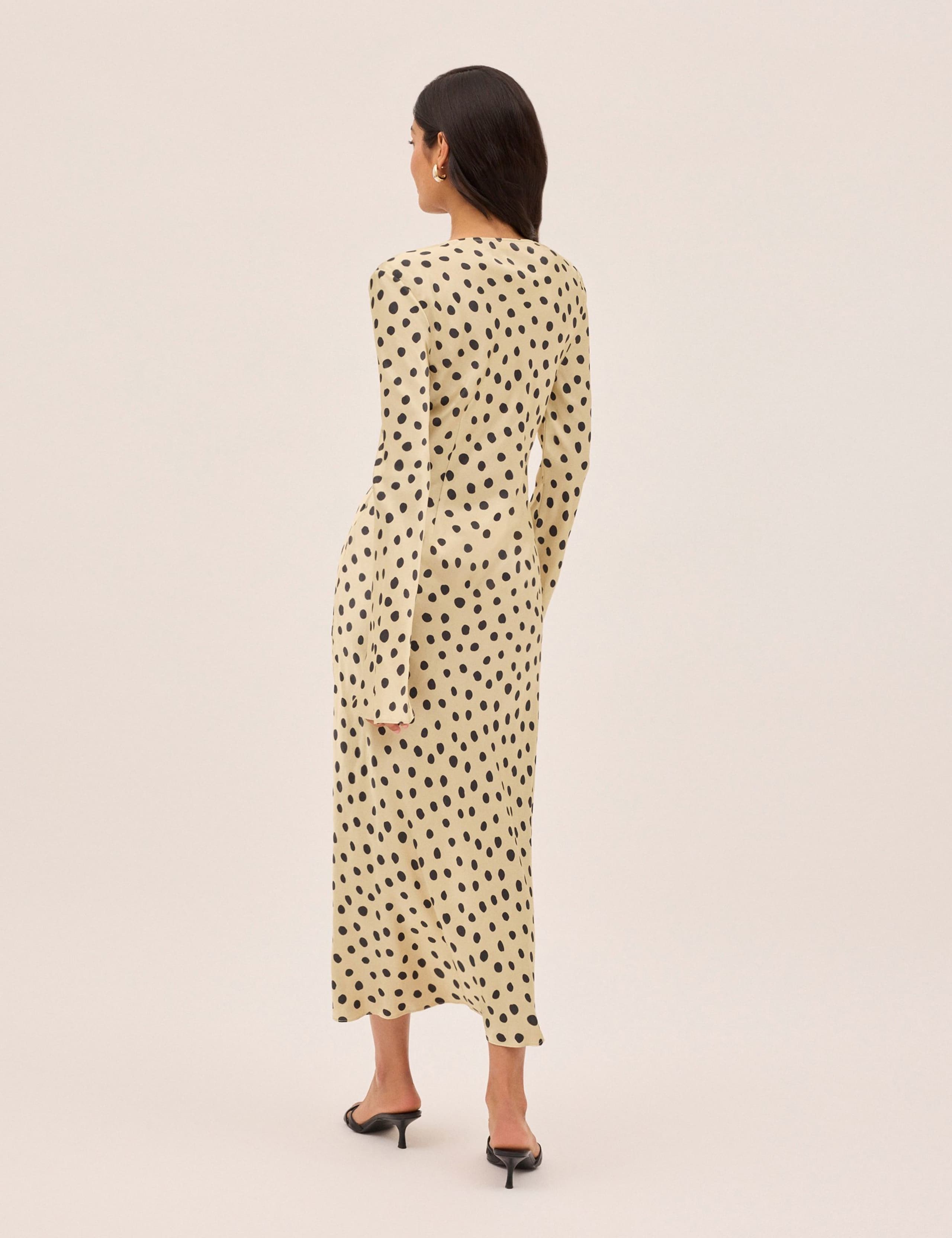 Satin Polka Dot Square Neck Bodycon Dress 3 of 3