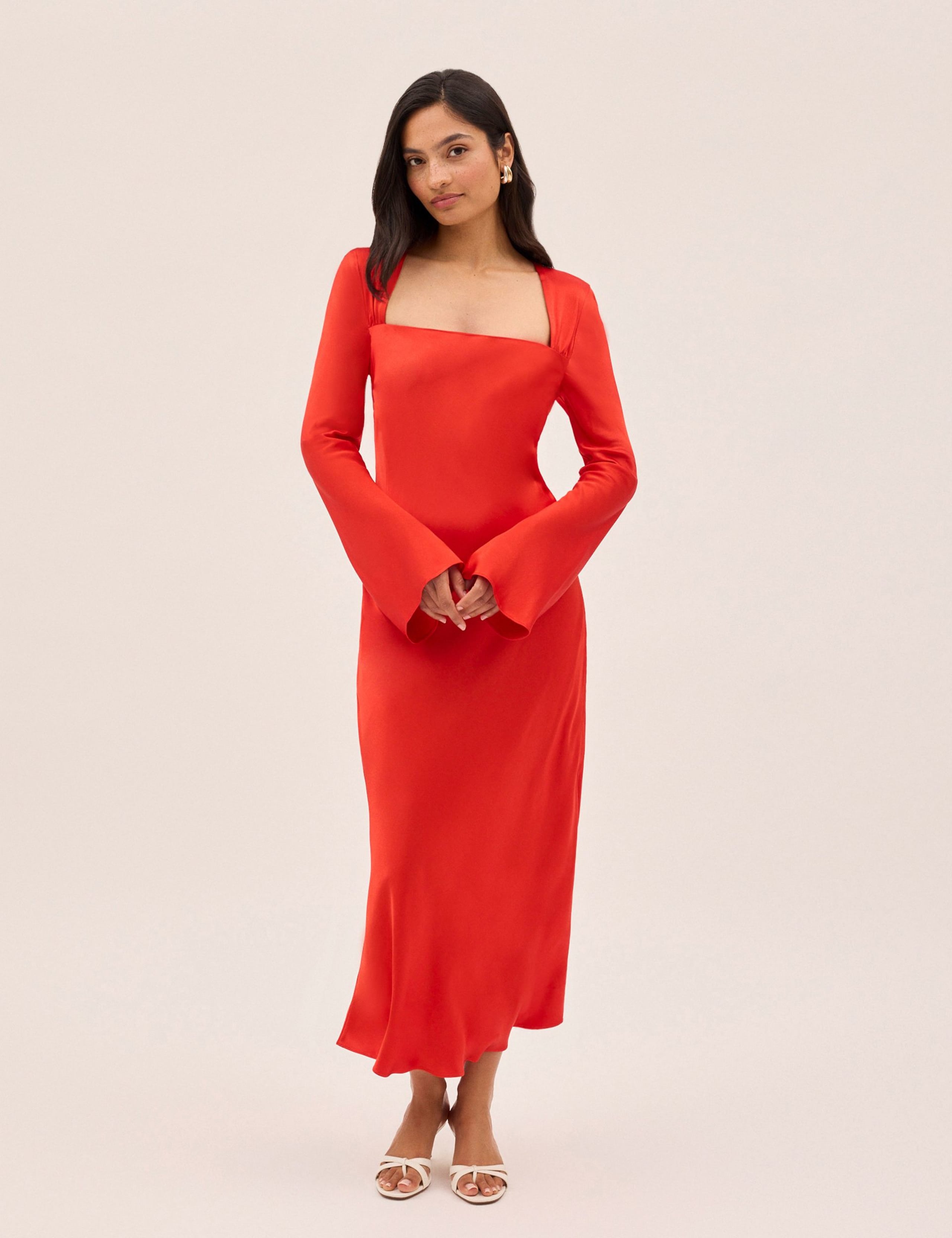 Satin Square Neck Midi Dress 4 of 5
