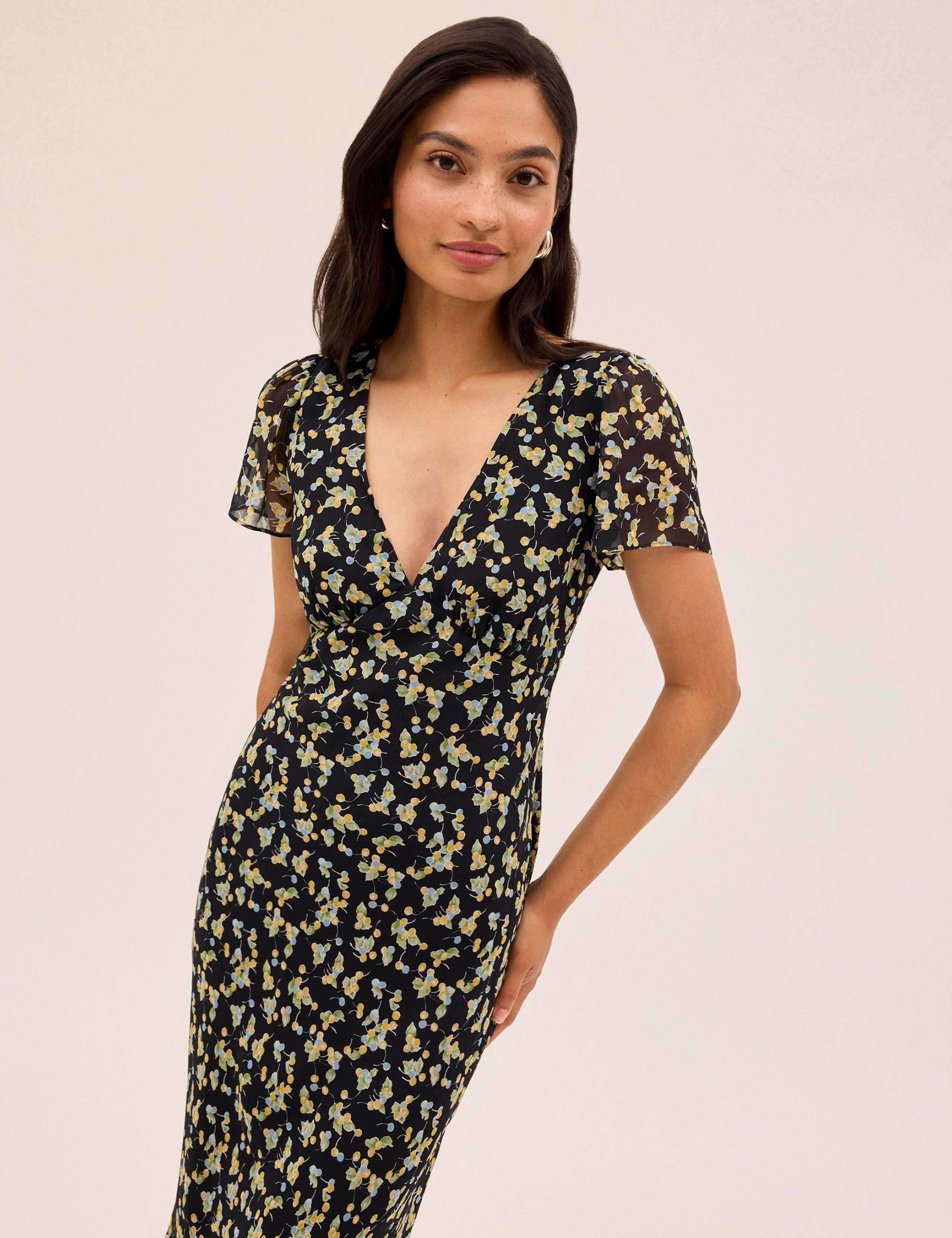 Cherry Print V-Neck Maxi Tea Dress 2 of 4