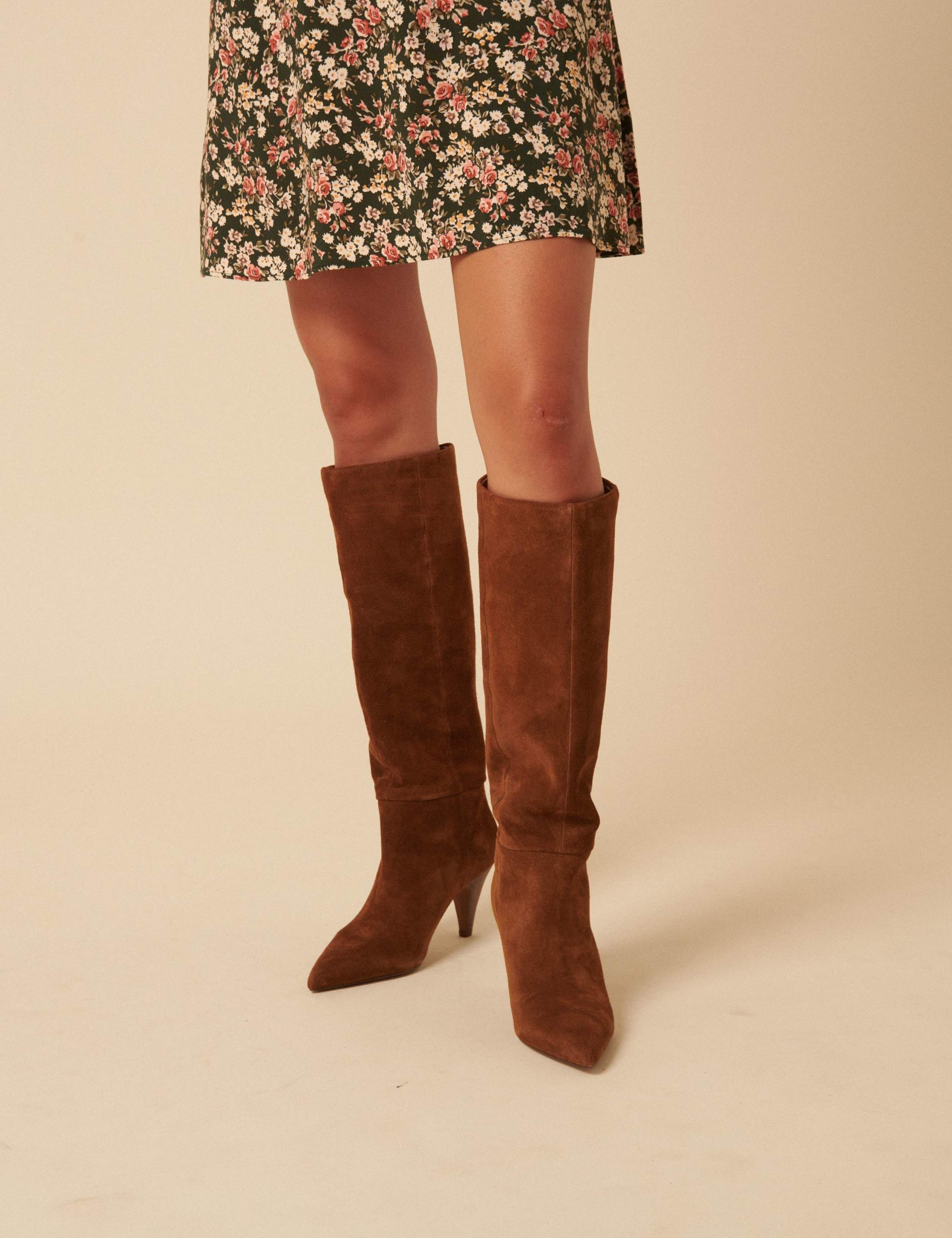 Suede Kitten Heel Pointed Knee High Boots 3 of 5