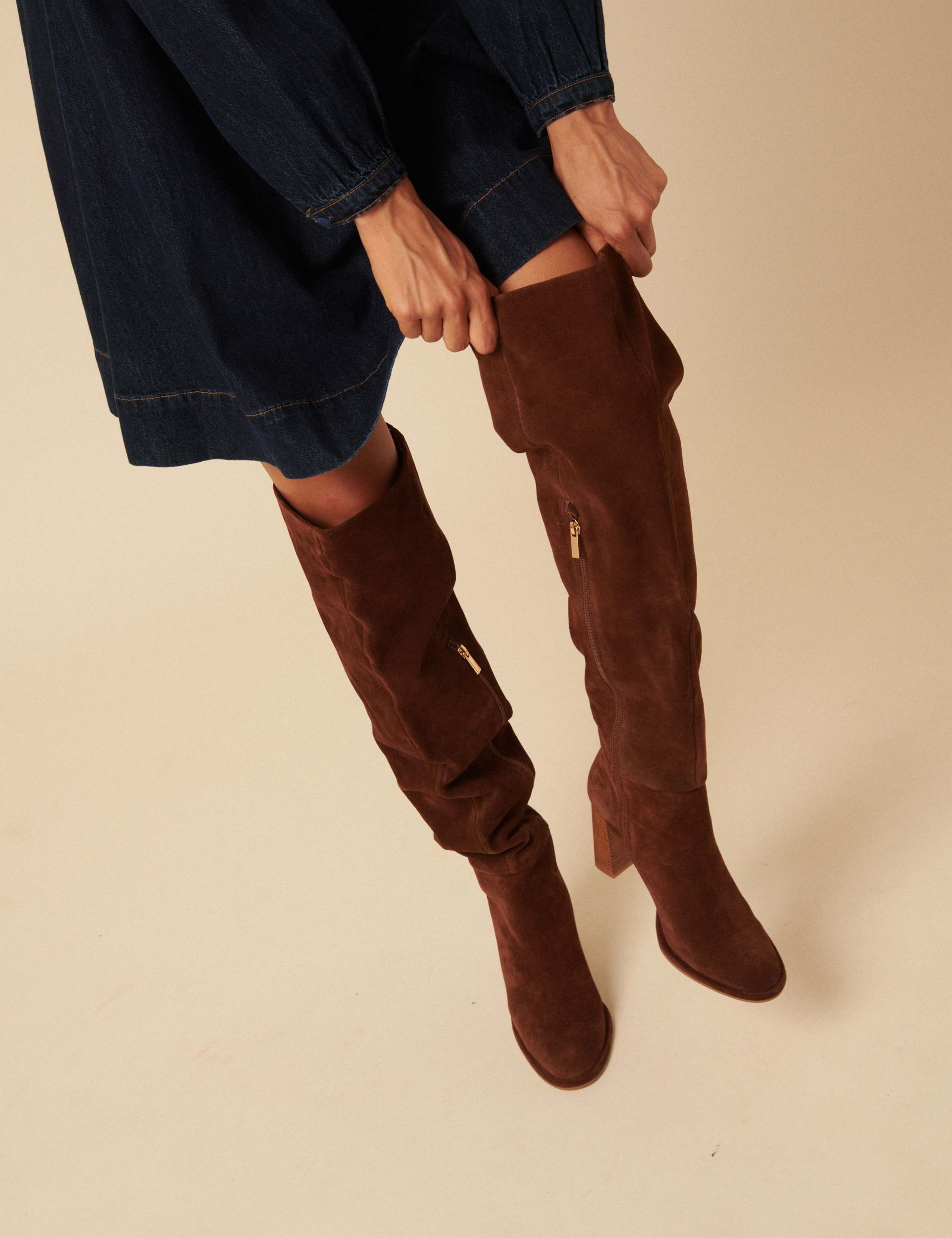 Suede Block Heel Knee High Boots 3 of 5