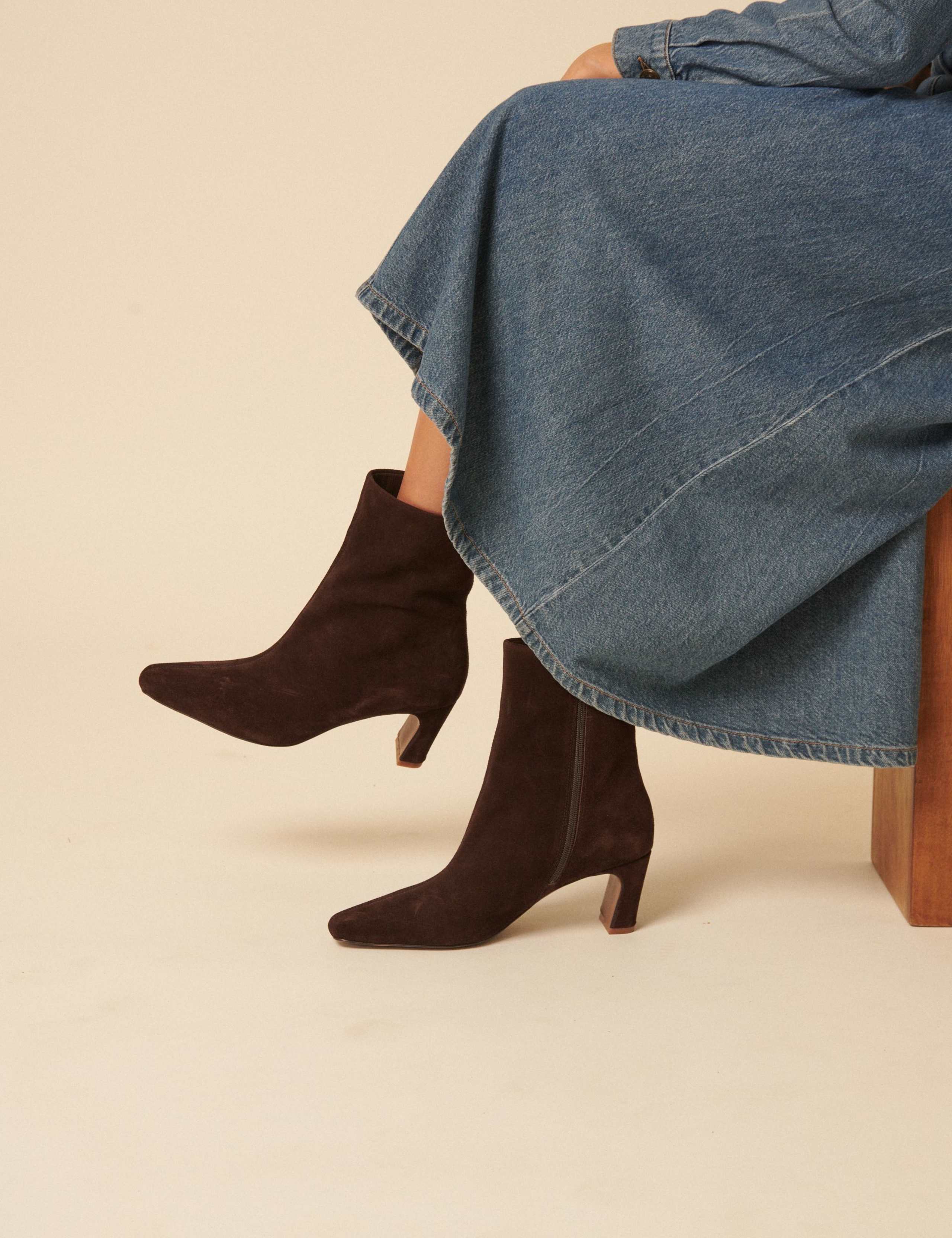 Suede Block Heel Pointed Ankle Boots 3 of 5