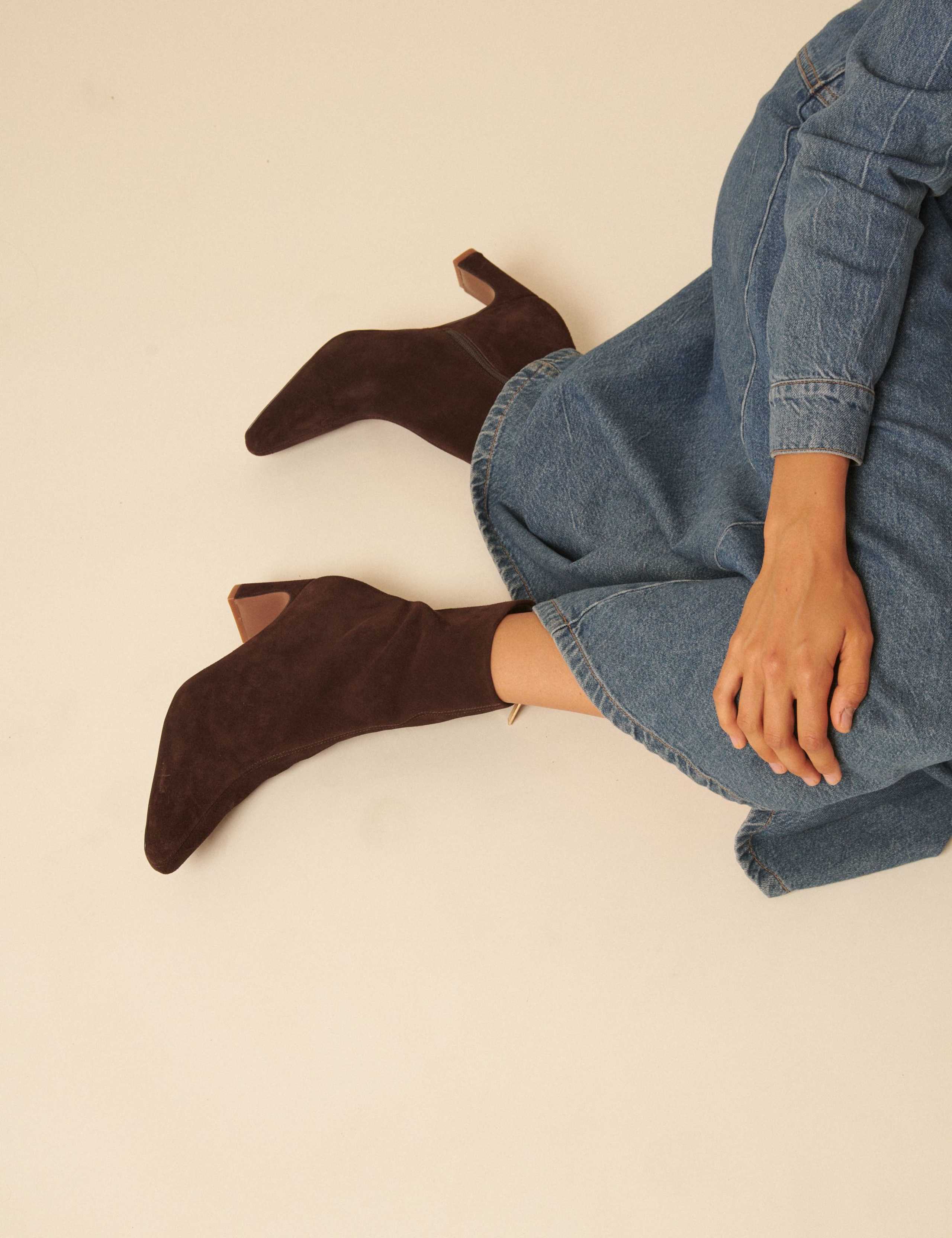 Suede Block Heel Pointed Ankle Boots 5 of 5