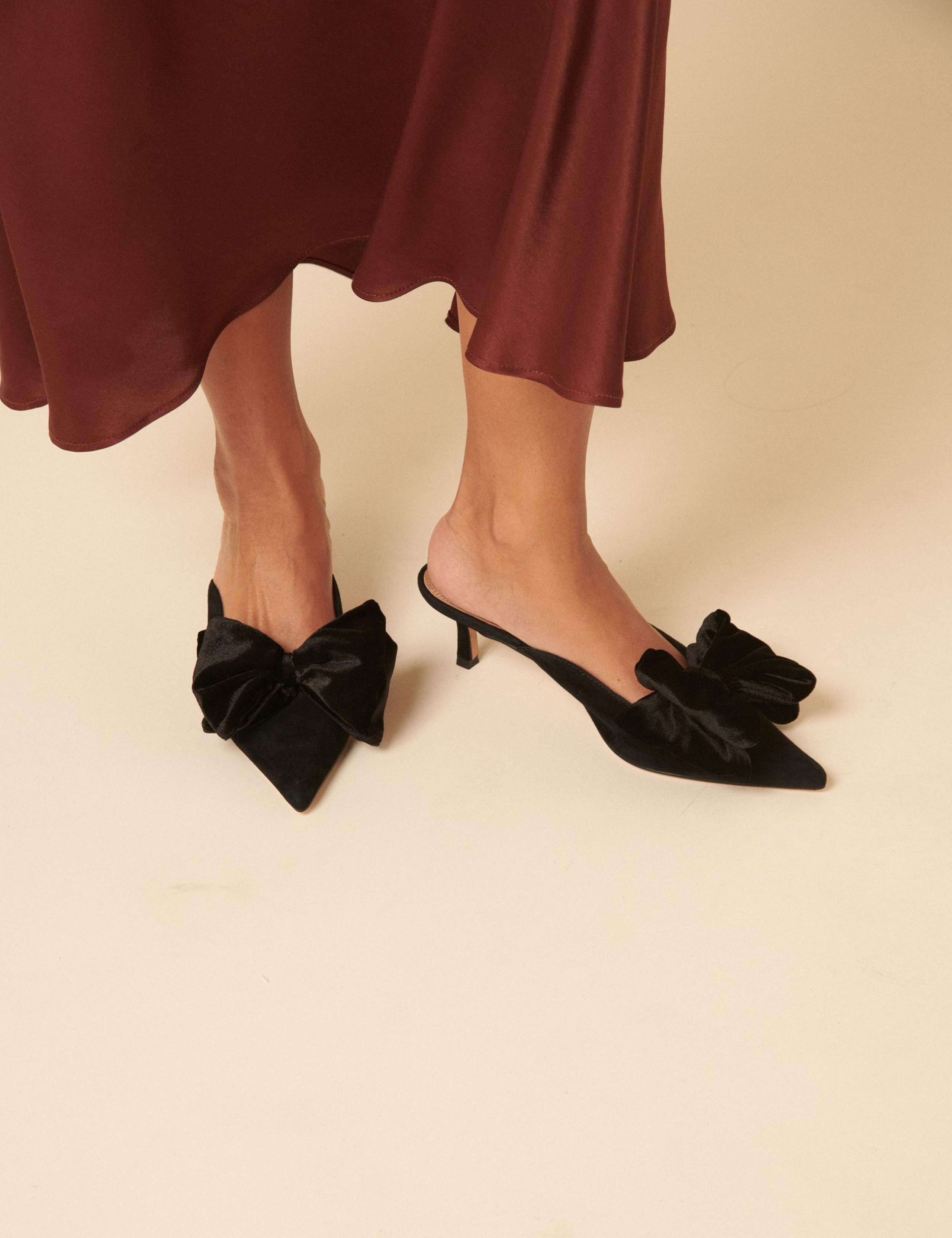 Leather Bow Kitten Heel Pointed Mules 2 of 4