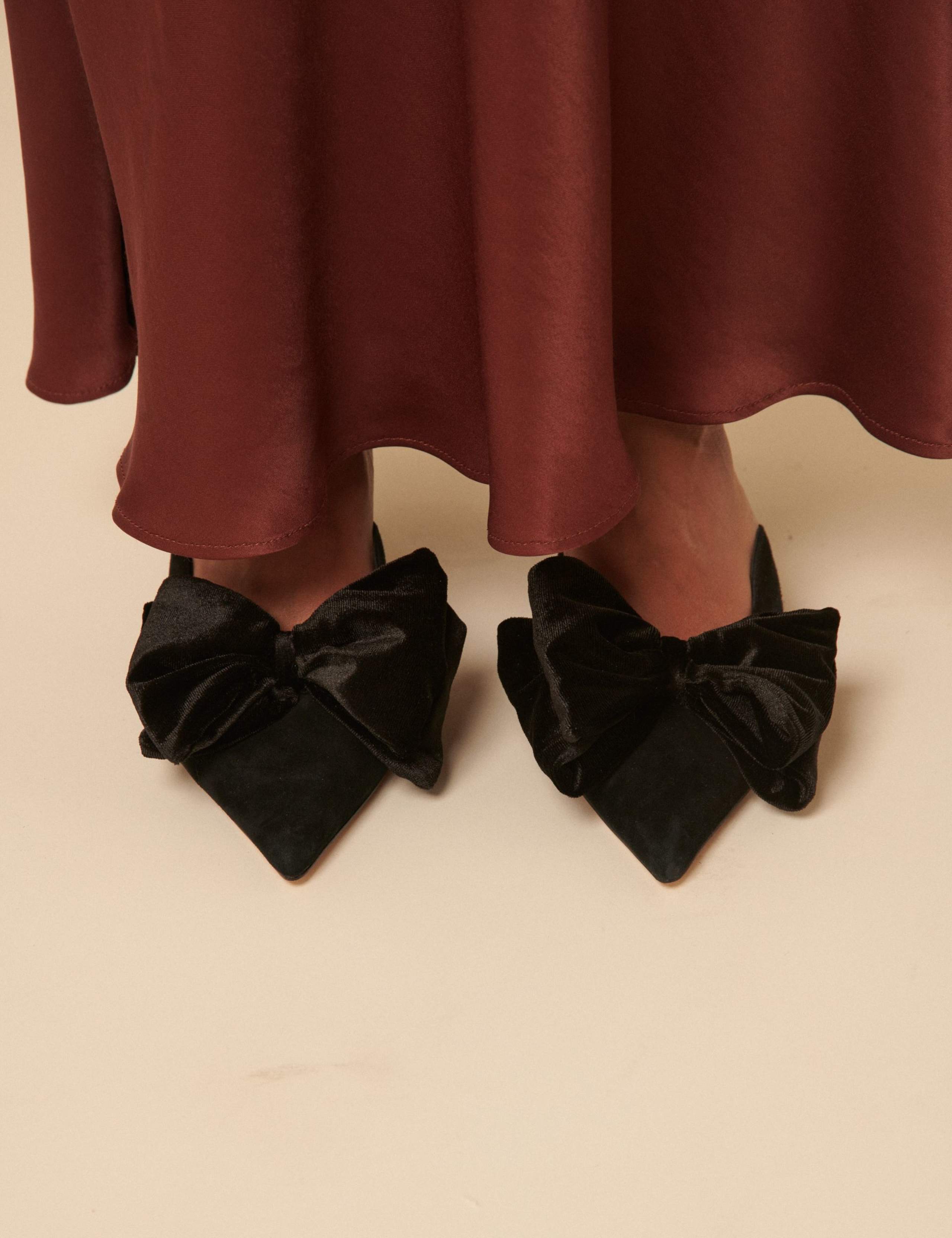 Leather Bow Kitten Heel Pointed Mules 3 of 4