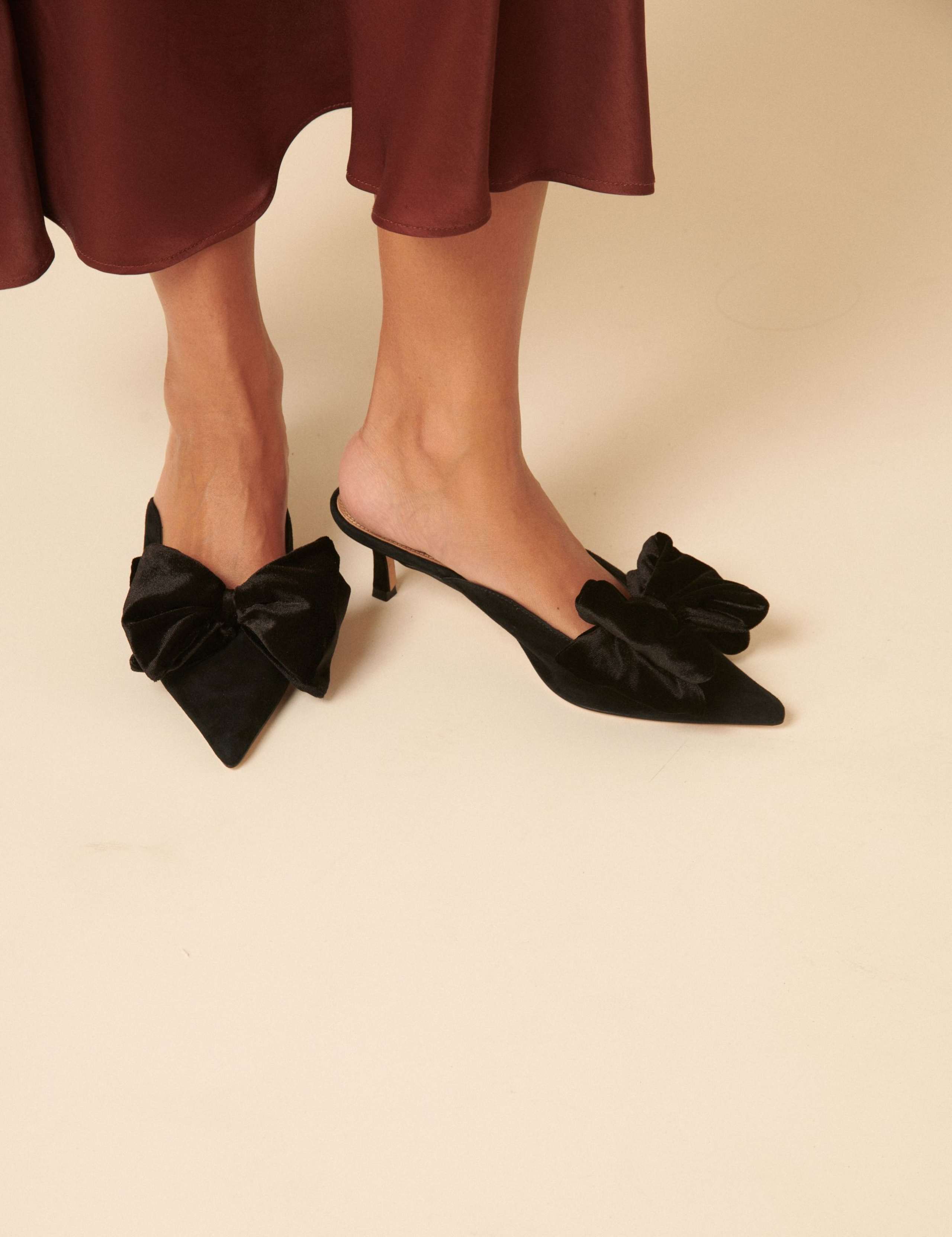 Leather Bow Kitten Heel Pointed Mules 4 of 4
