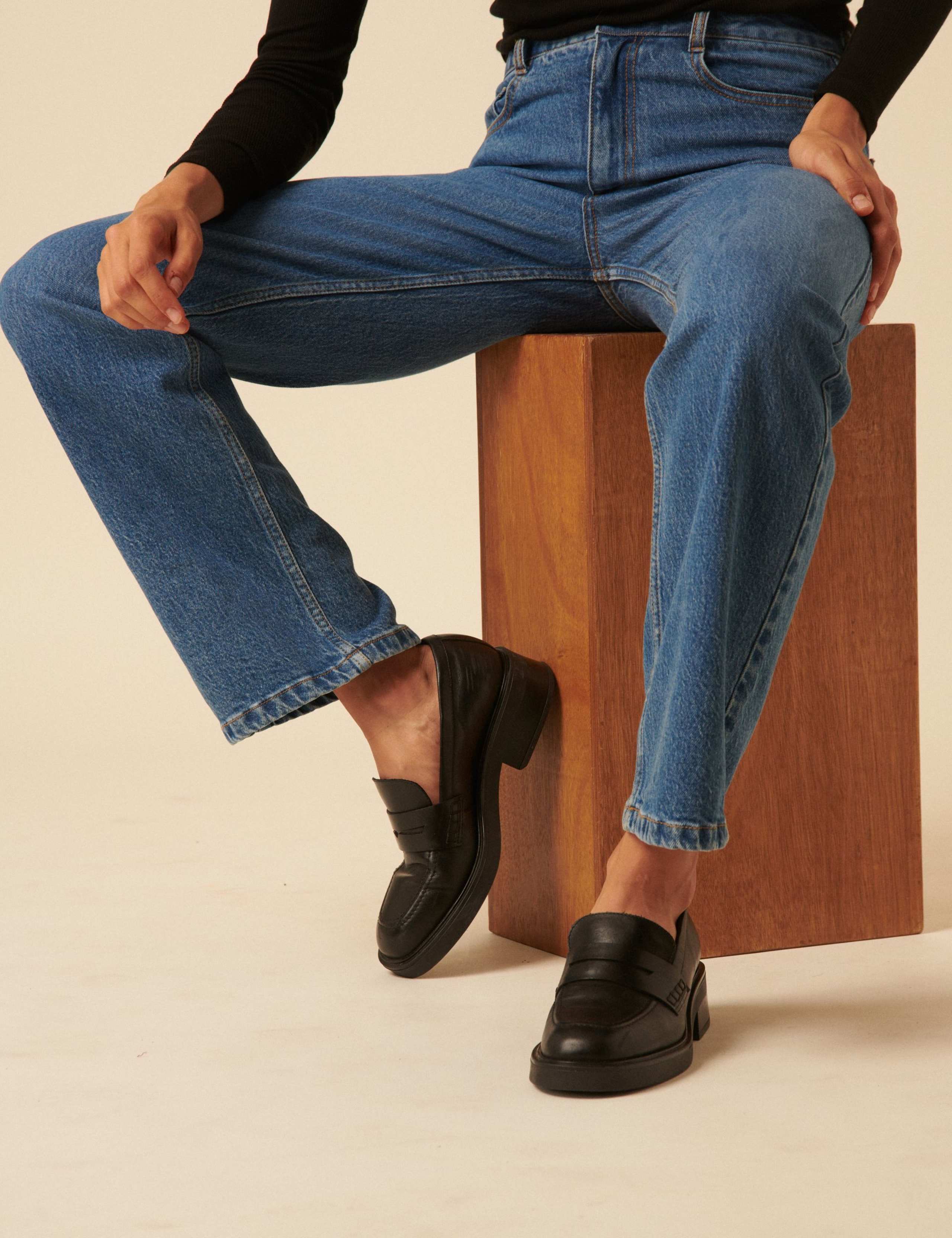 Leather Chunky Block Heel Loafers 2 of 6