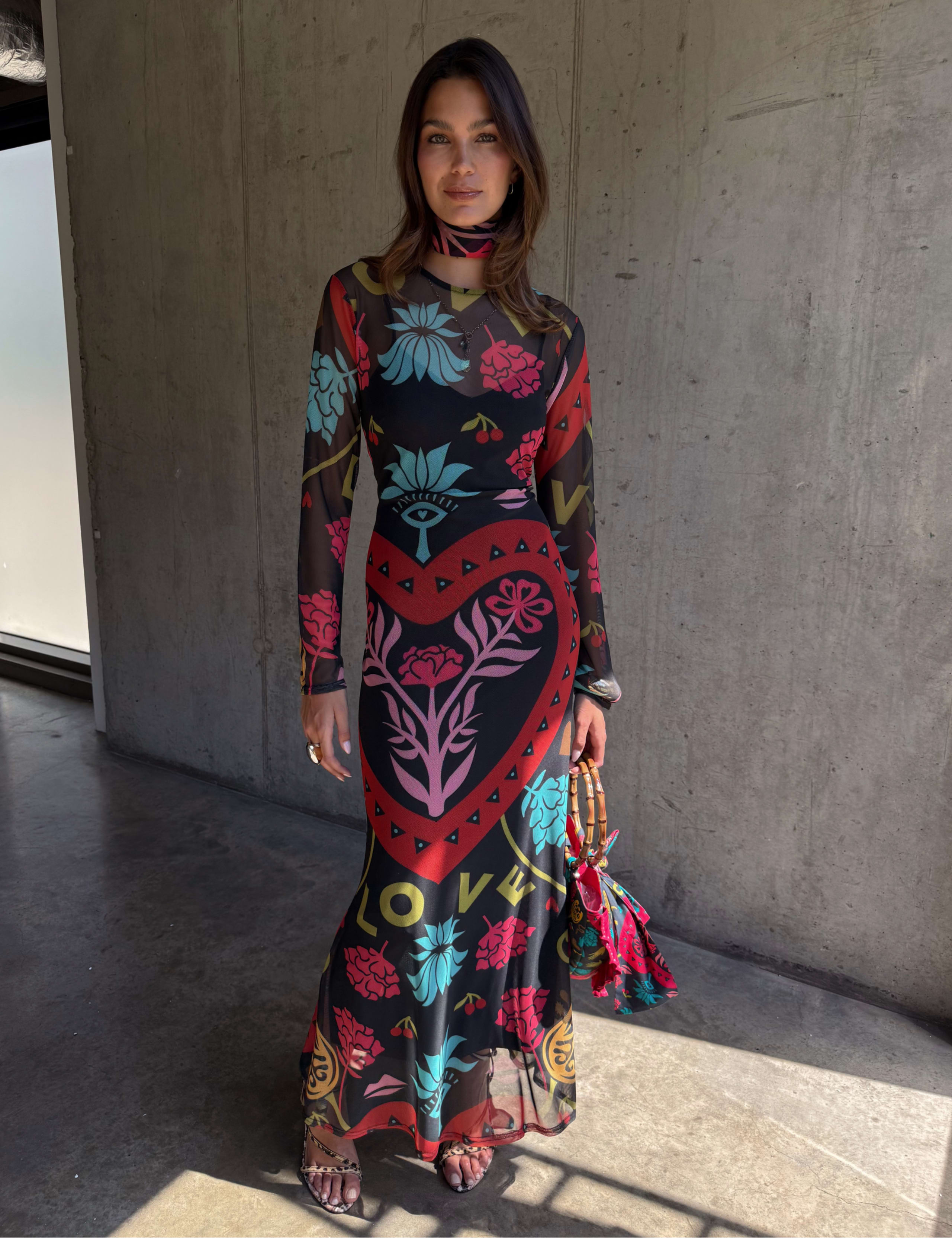 Mesh Printed Midaxi Dress 1 of 5