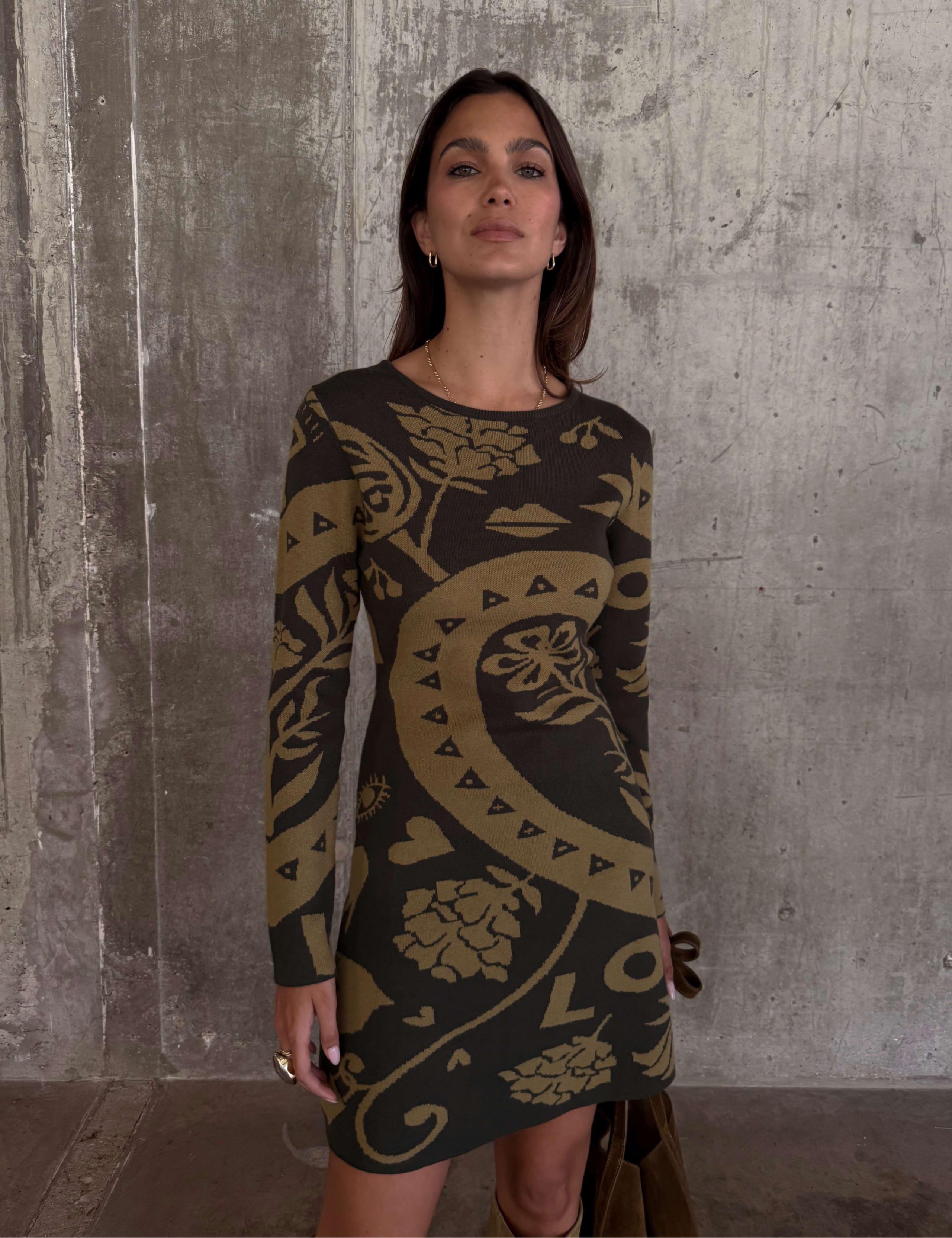 Printed Round Neck Mini Jumper Dress 3 of 6