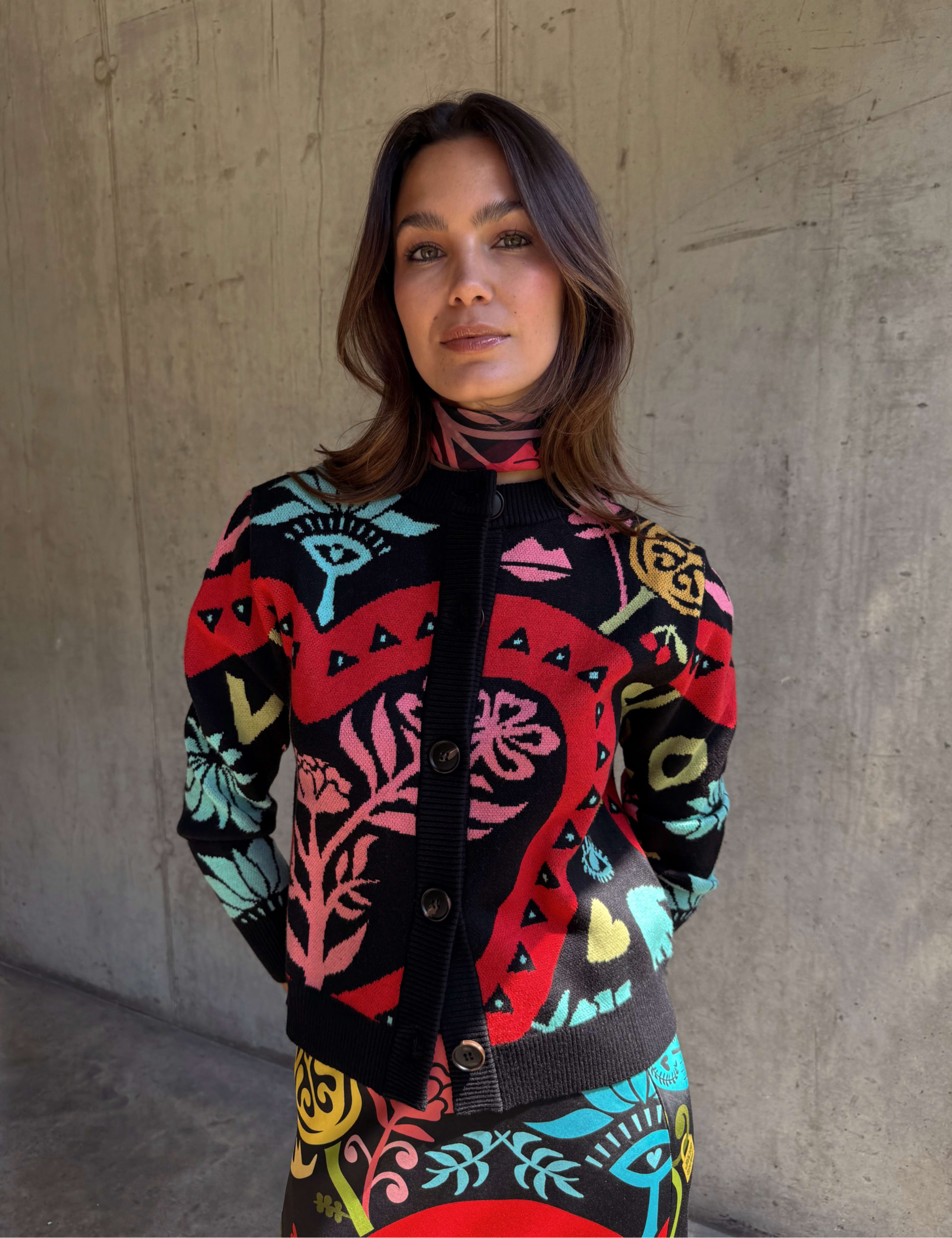 Printed Crew Neck Cardigan 1 of 7