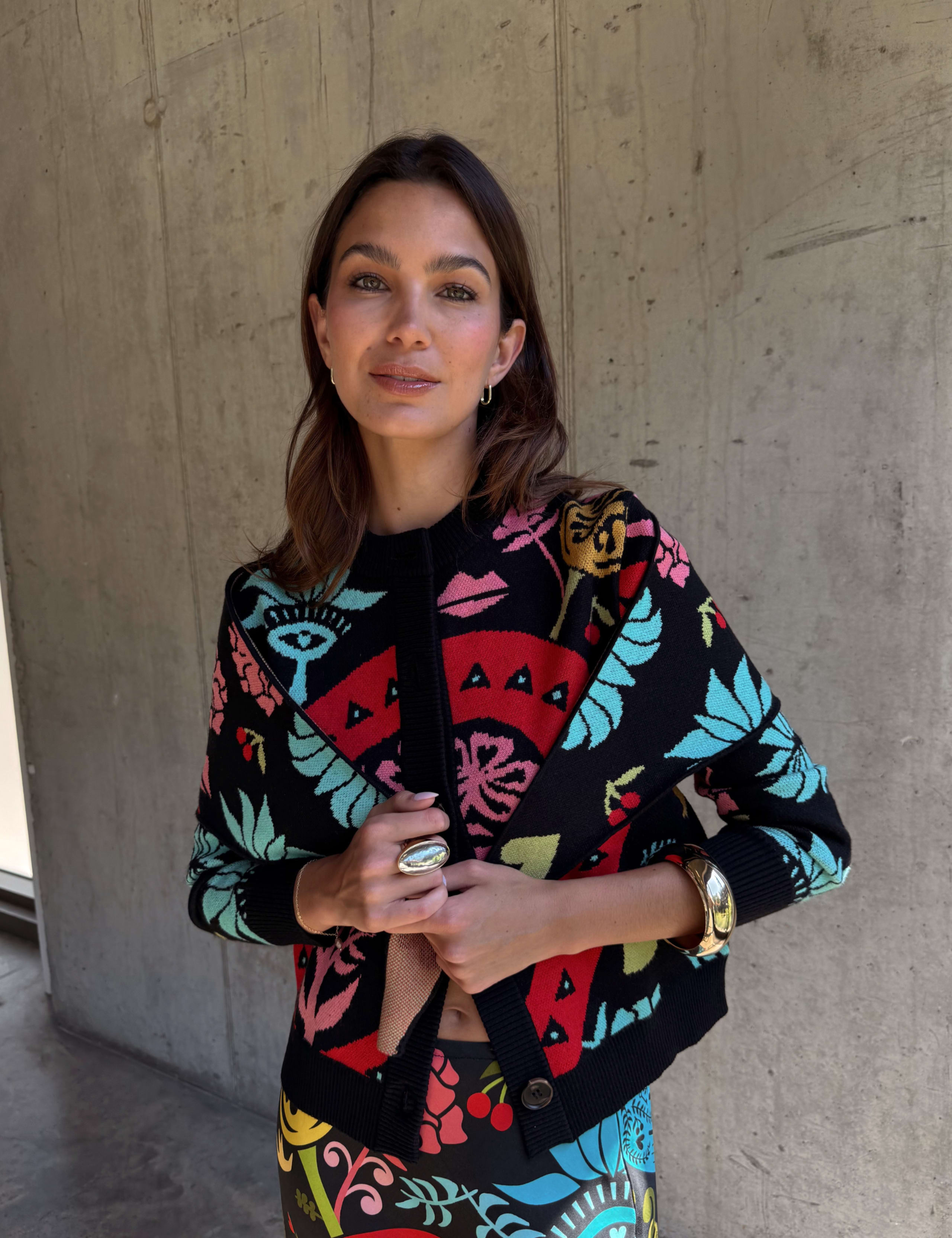 Printed Crew Neck Cardigan 2 of 7