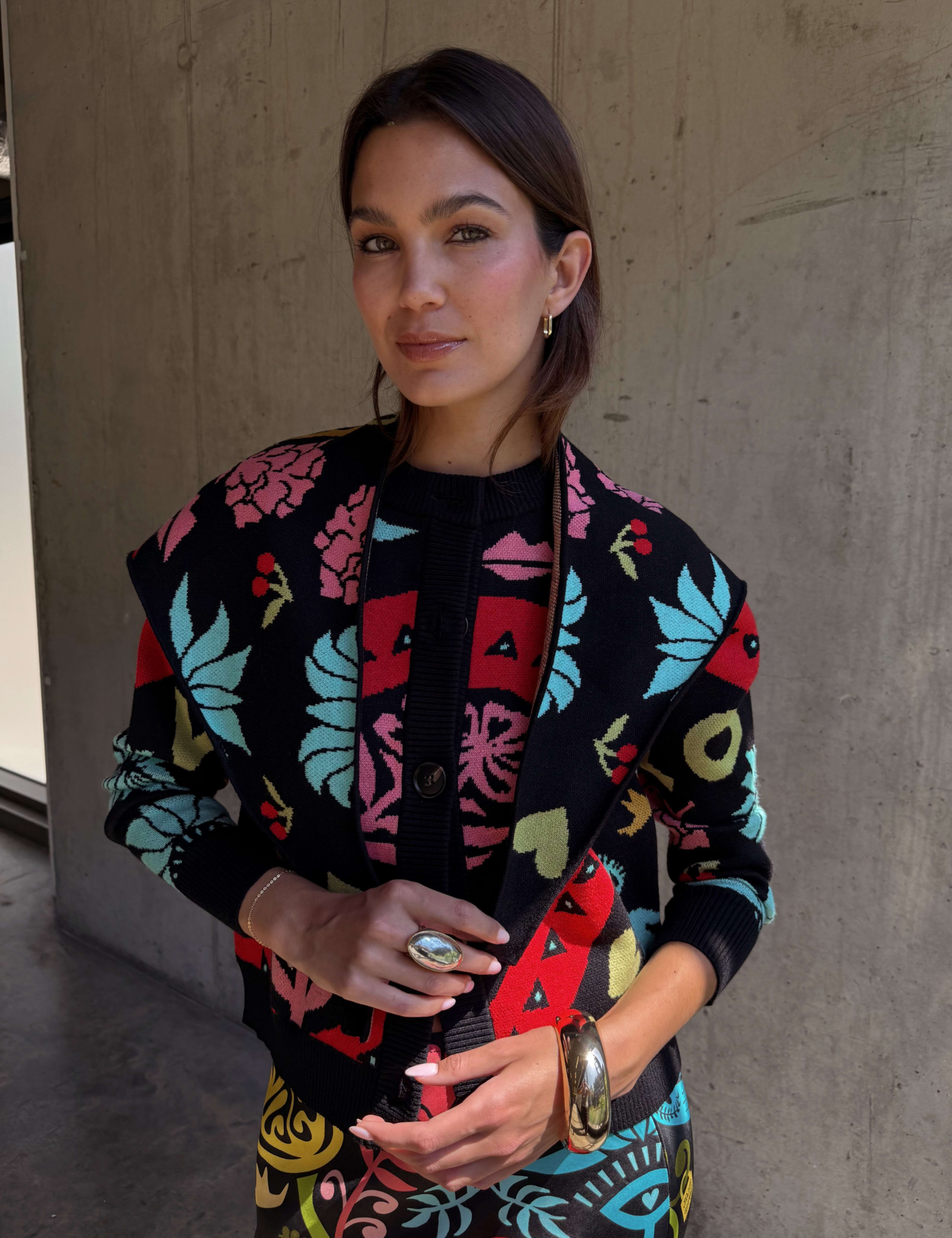 Printed Crew Neck Cardigan 3 of 7